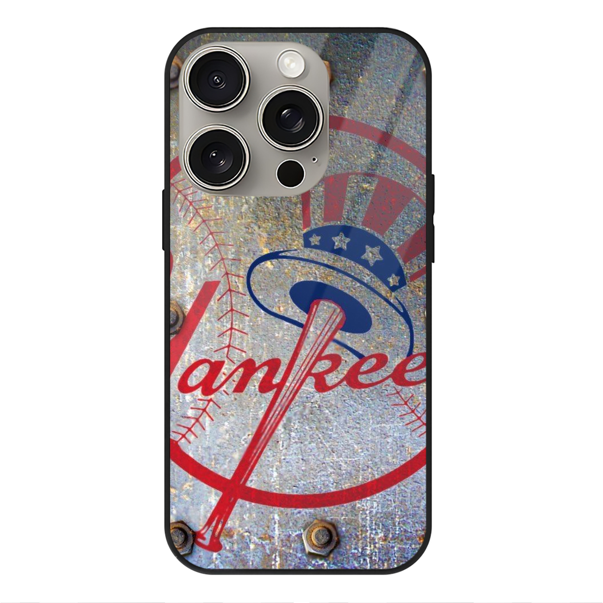New York Yankees 112 IPhone 15 Pro Mirror Phone Case – UV Printed Glass + TPU – Scratch-Resistant, Wireless Charging Compatible, Precise Fit & Stylish Design