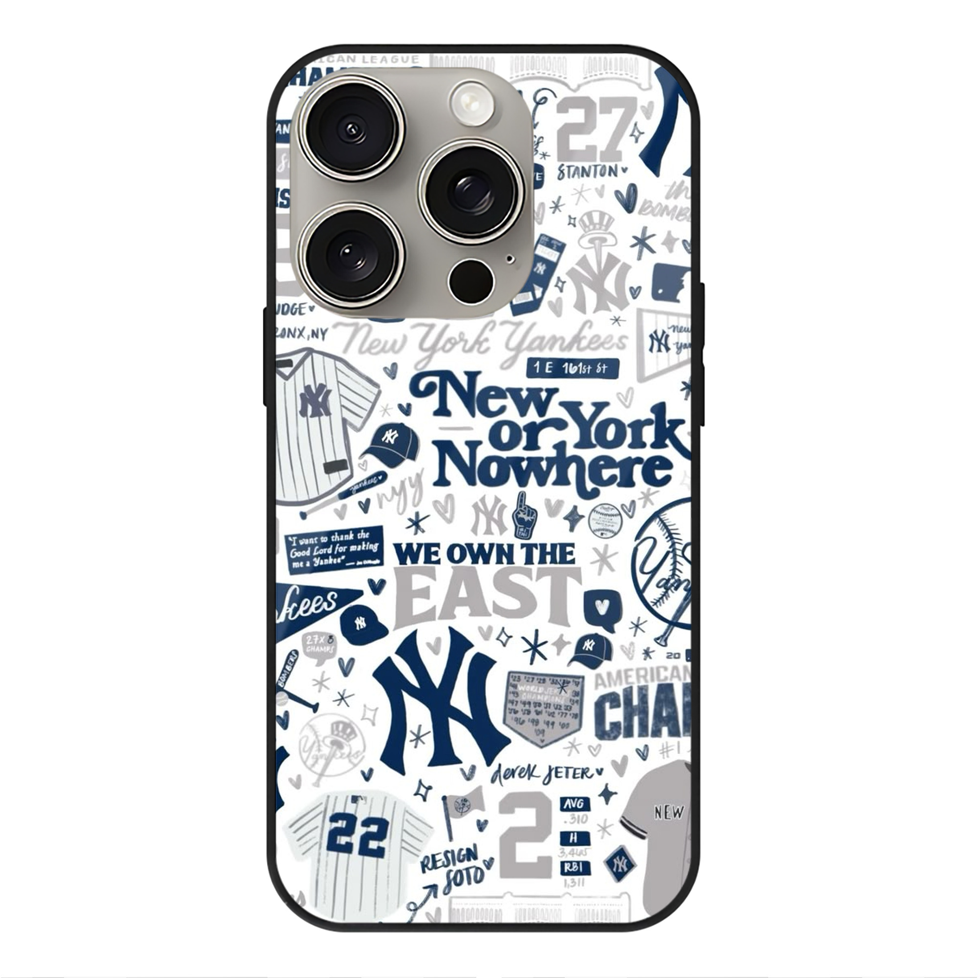 New York Yankees 113 IPhone 15 Pro Mirror Phone Case – UV Printed Glass + TPU – Scratch-Resistant, Wireless Charging Compatible, Precise Fit & Stylish Design