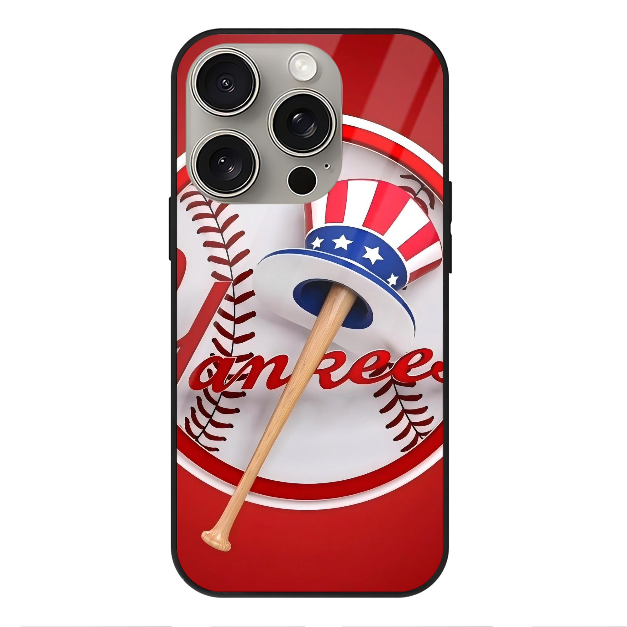 New York Yankees 120 IPhone 15 Pro Mirror Phone Case – UV Printed Glass + TPU – Scratch-Resistant, Wireless Charging Compatible, Precise Fit & Stylish Design