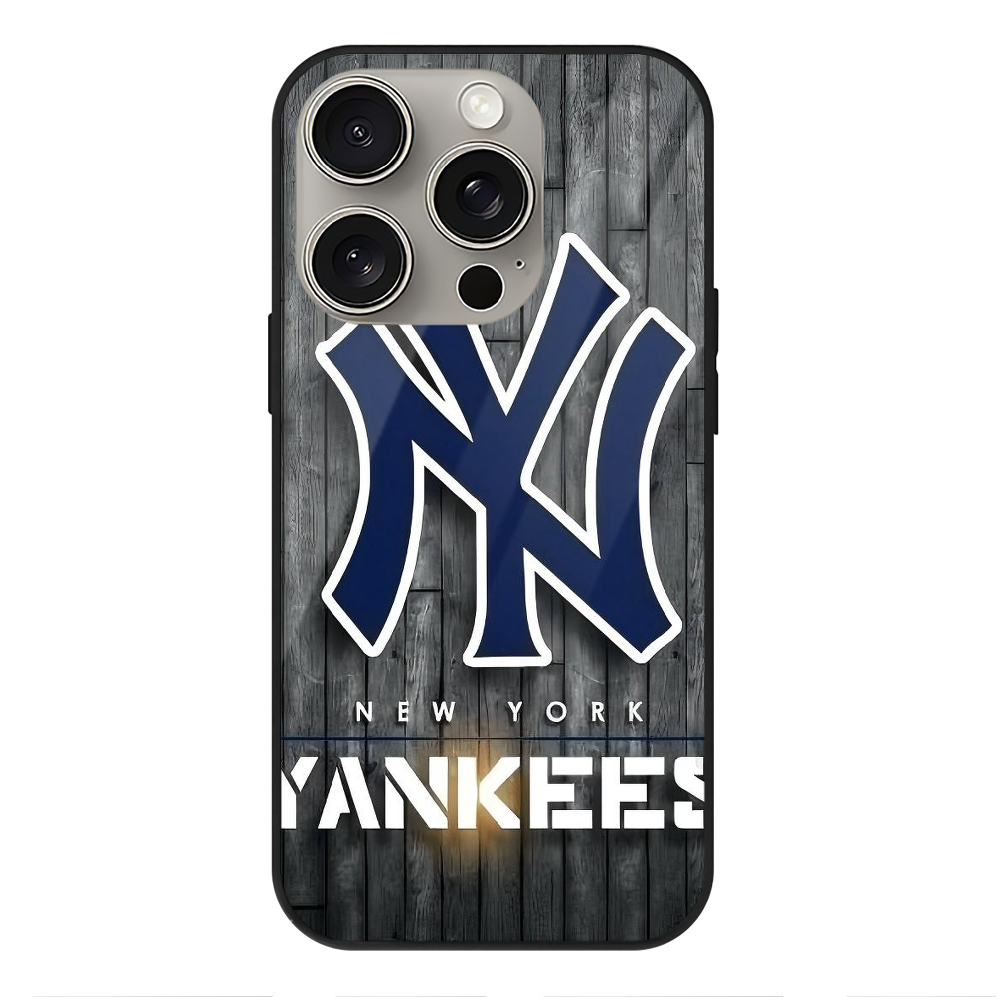 New York Yankees 127 IPhone 15 Pro Mirror Phone Case – UV Printed Glass + TPU – Scratch-Resistant, Wireless Charging Compatible, Precise Fit & Stylish Design