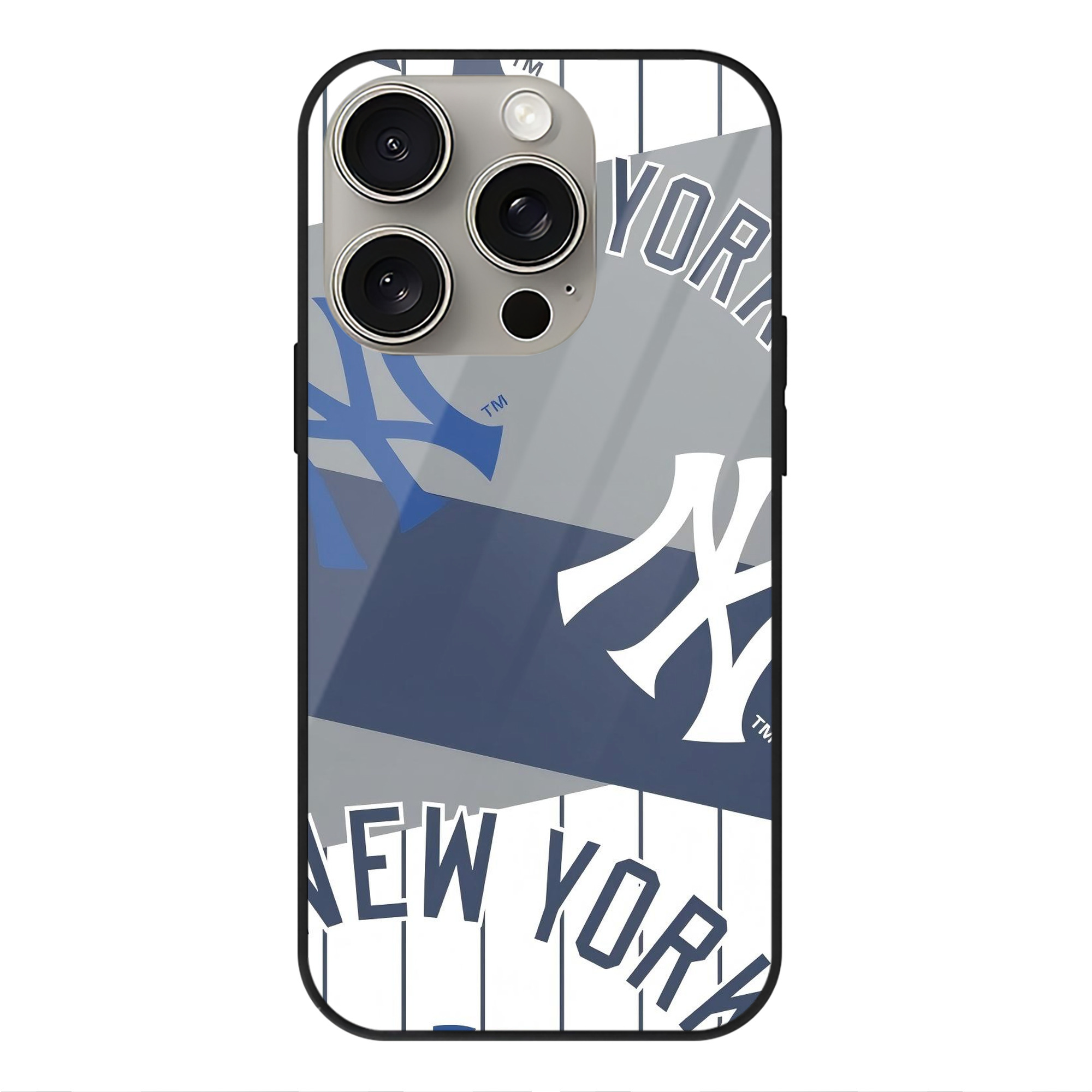 New York Yankees 133 IPhone 15 Pro Mirror Phone Case – UV Printed Glass + TPU – Scratch-Resistant, Wireless Charging Compatible, Precise Fit & Stylish Design