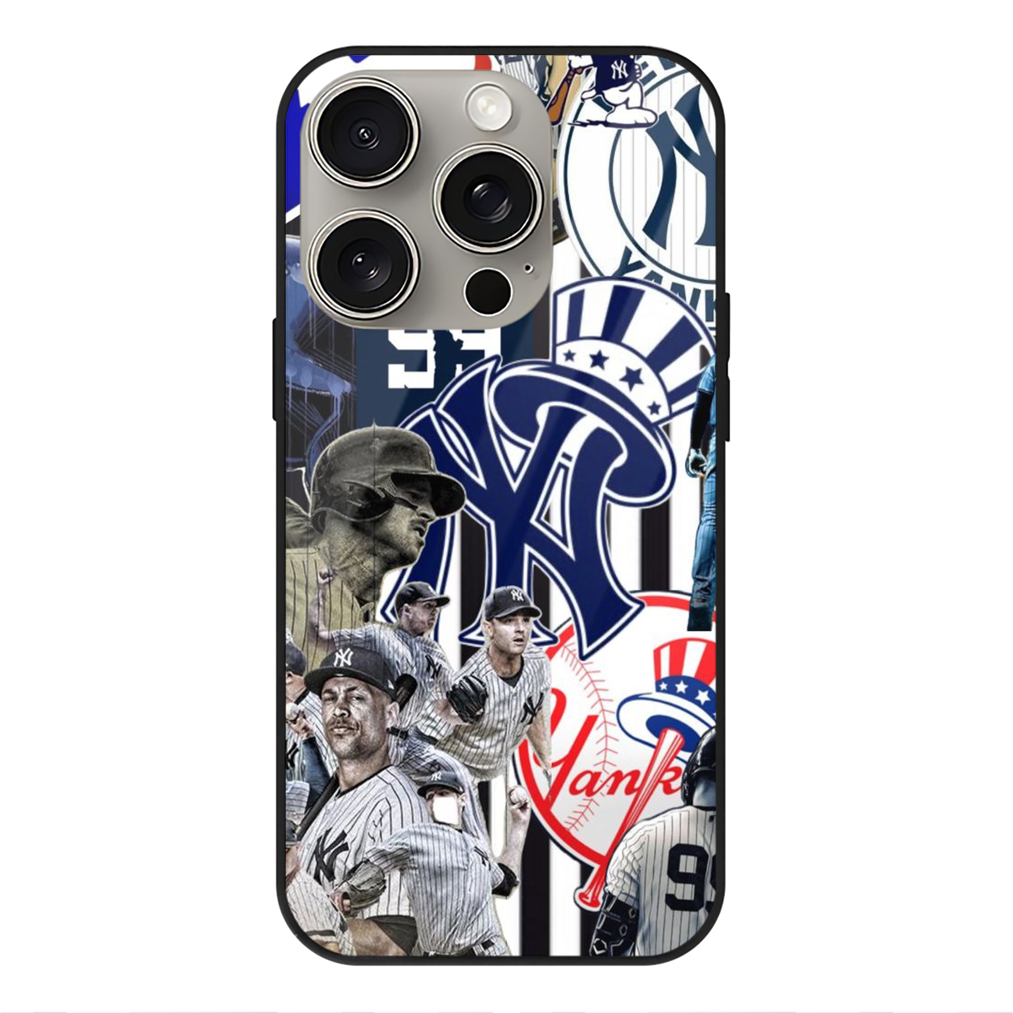 New York Yankees 138 IPhone 15 Pro Mirror Phone Case – UV Printed Glass + TPU – Scratch-Resistant, Wireless Charging Compatible, Precise Fit & Stylish Design
