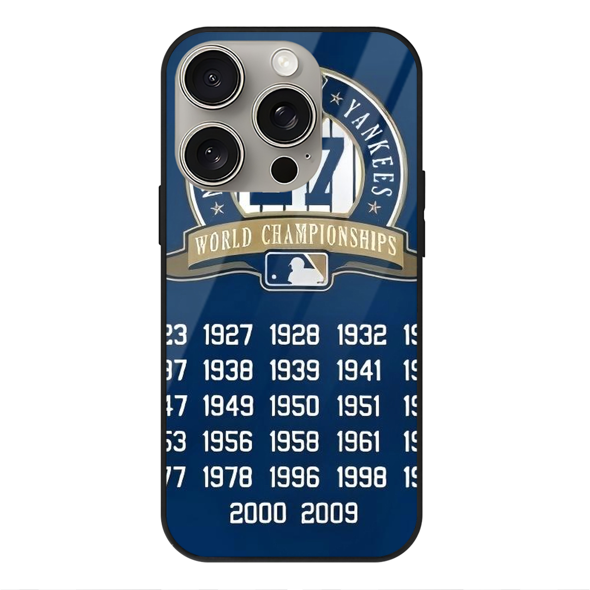 New York Yankees 144 IPhone 15 Pro Mirror Phone Case – UV Printed Glass + TPU – Scratch-Resistant, Wireless Charging Compatible, Precise Fit & Stylish Design