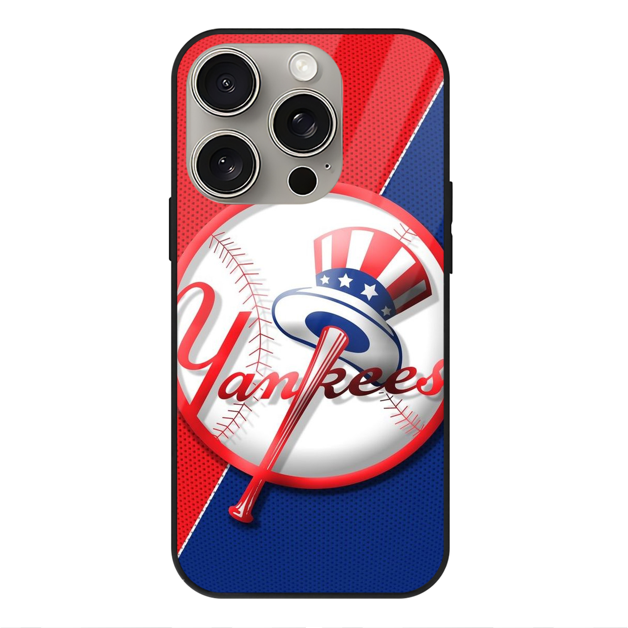 New York Yankees 148 IPhone 15 Pro Mirror Phone Case – UV Printed Glass + TPU – Scratch-Resistant, Wireless Charging Compatible, Precise Fit & Stylish Design