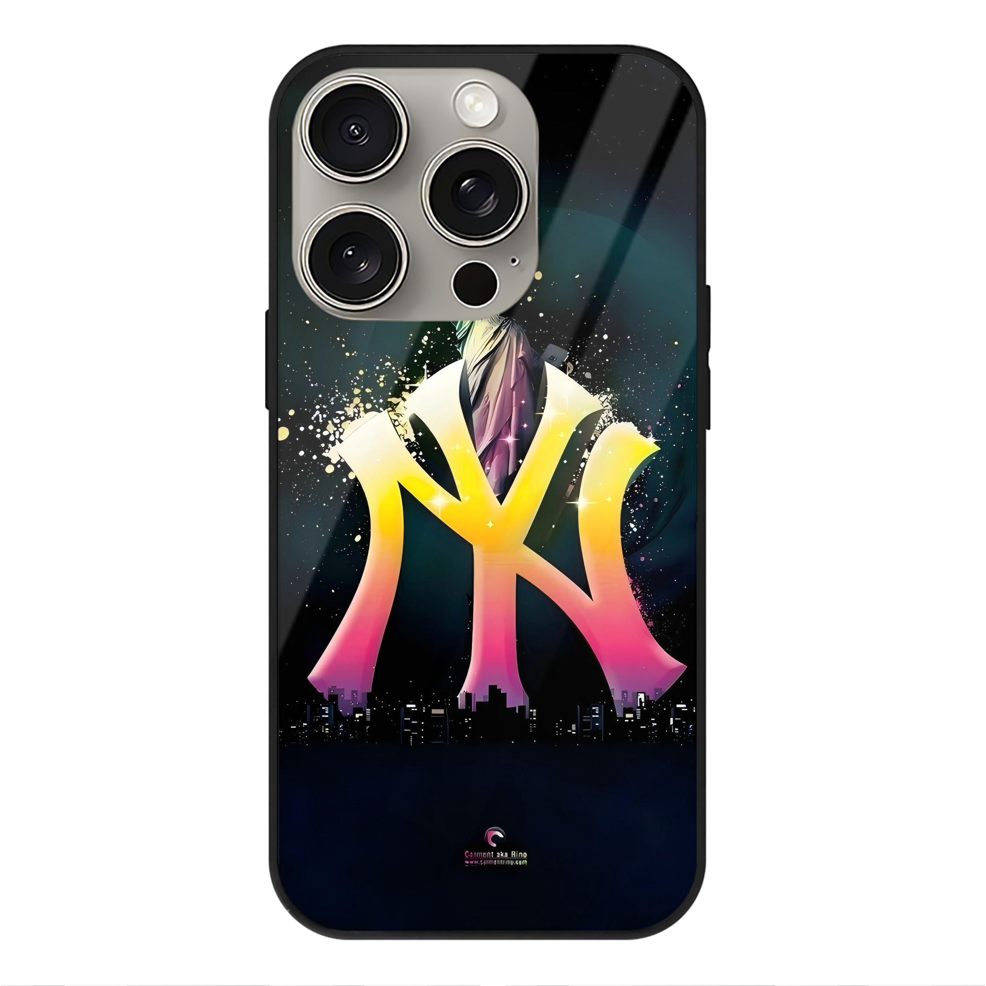 New York Yankees 149 IPhone 15 Pro Mirror Phone Case – UV Printed Glass + TPU – Scratch-Resistant, Wireless Charging Compatible, Precise Fit & Stylish Design