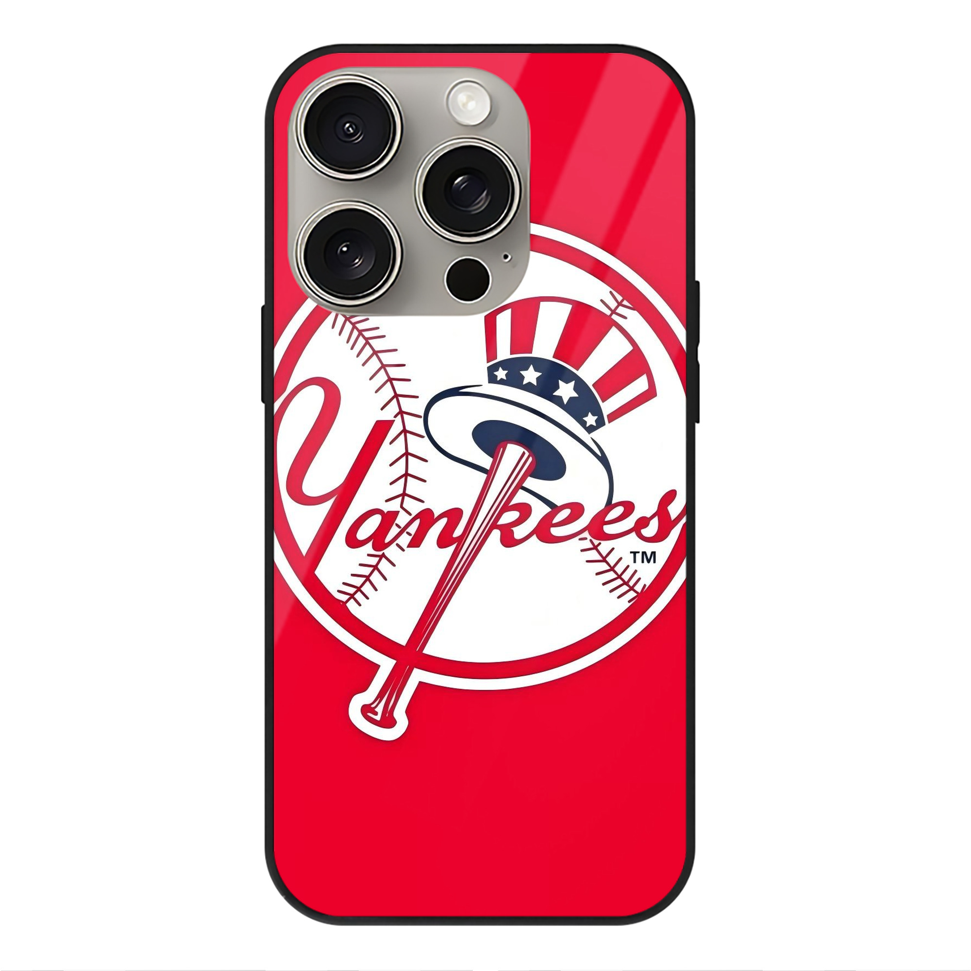 New York Yankees 165 IPhone 15 Pro Mirror Phone Case – UV Printed Glass + TPU – Scratch-Resistant, Wireless Charging Compatible, Precise Fit & Stylish Design