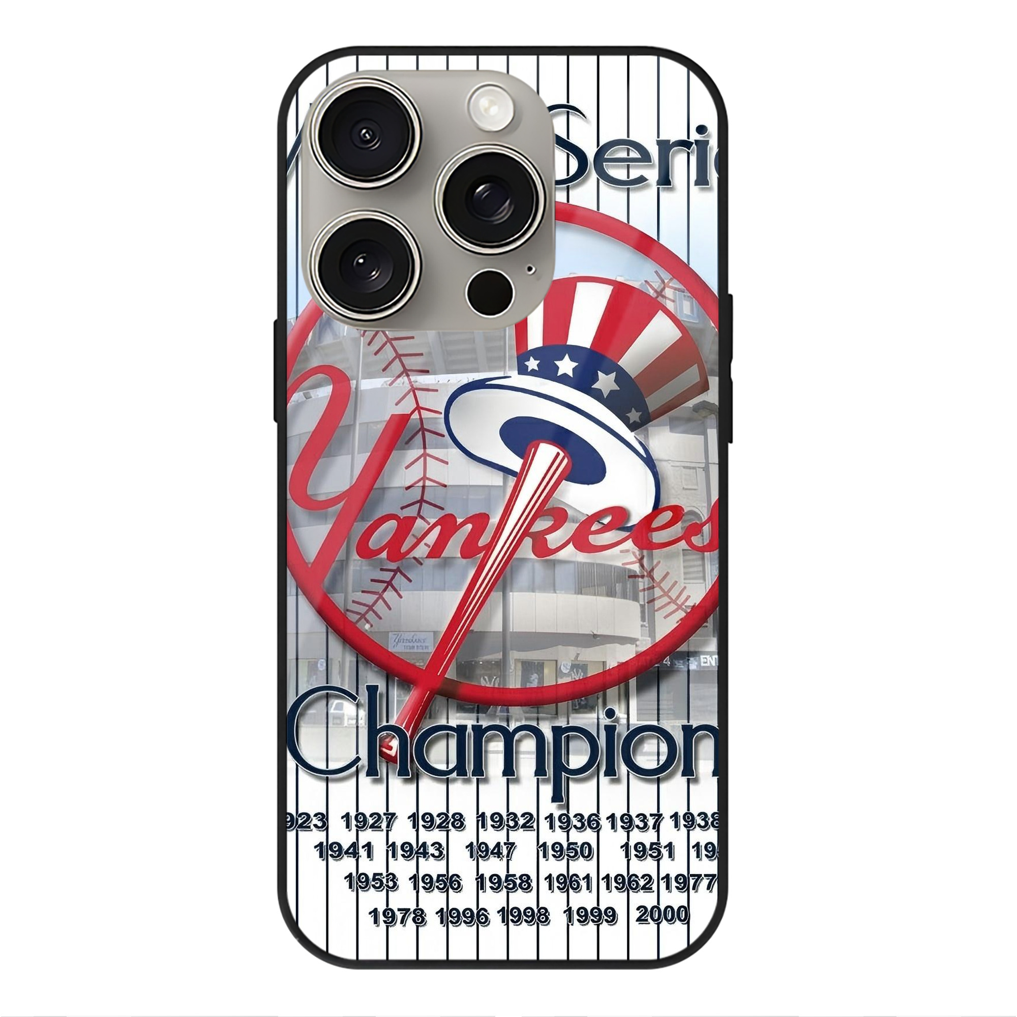 New York Yankees 184 IPhone 15 Pro Mirror Phone Case – UV Printed Glass + TPU – Scratch-Resistant, Wireless Charging Compatible, Precise Fit & Stylish Design