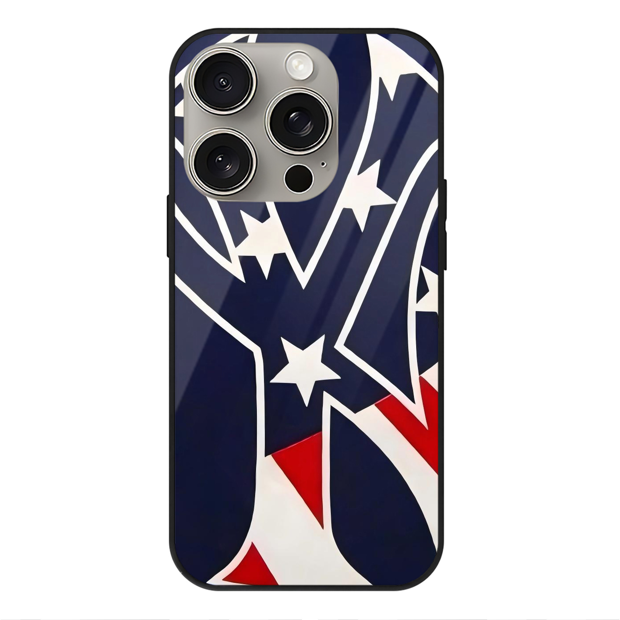 New York Yankees Logo USA IPhone 15 Pro Mirror Phone Case – UV Printed Glass + TPU – Scratch-Resistant, Wireless Charging Compatible, Precise Fit & Stylish Design