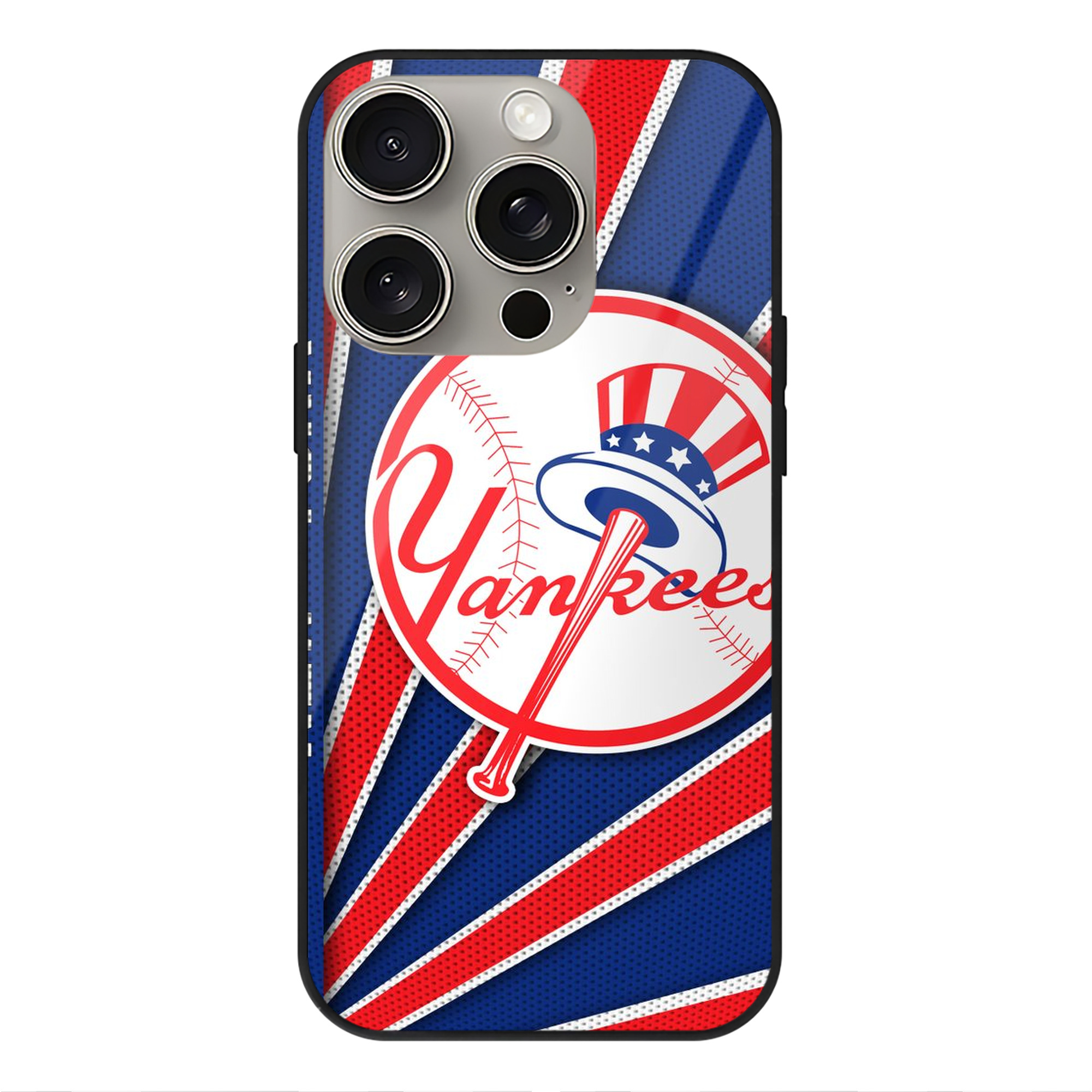 New York Yankees 182 IPhone 15 Pro Mirror Phone Case – UV Printed Glass + TPU – Scratch-Resistant, Wireless Charging Compatible, Precise Fit & Stylish Design
