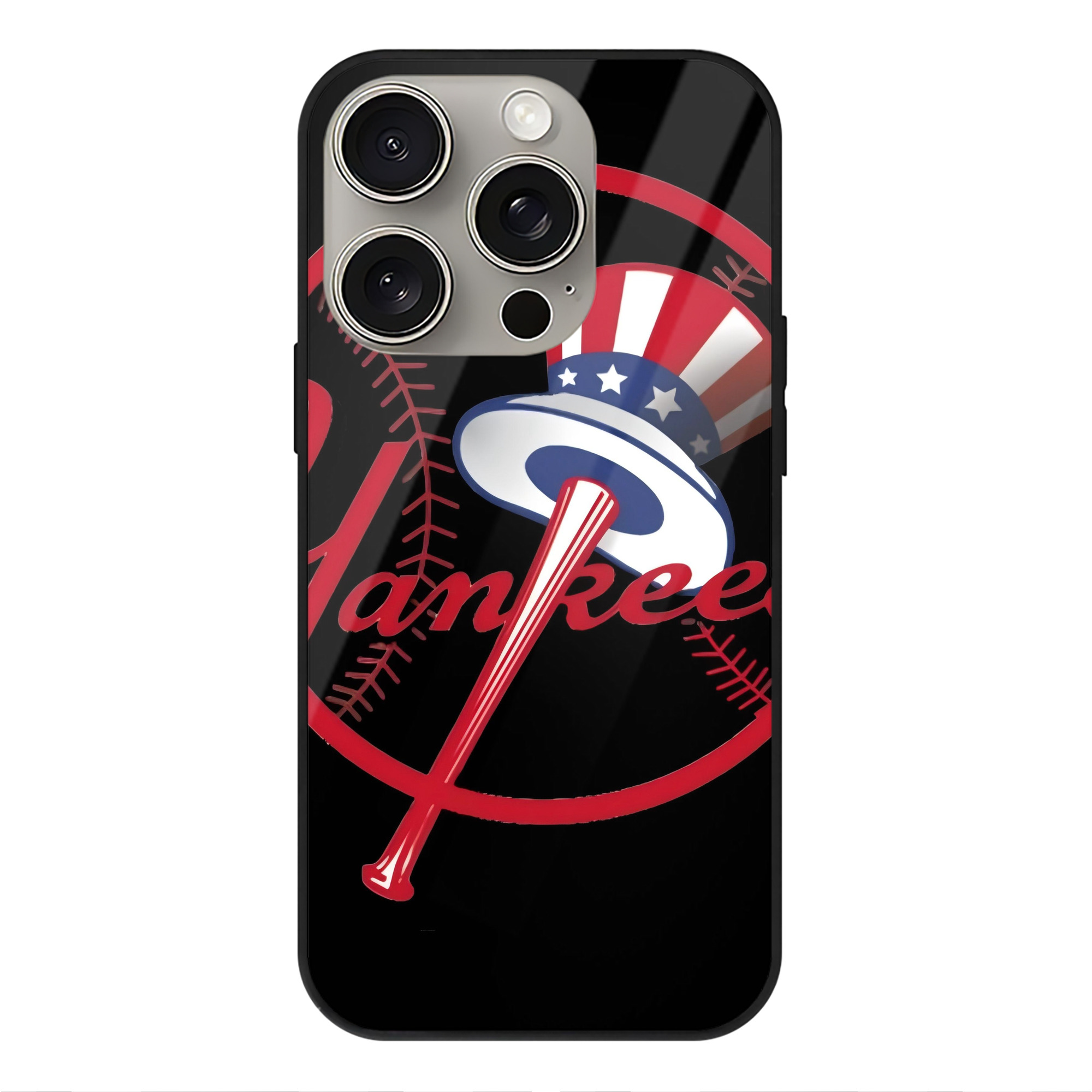 New York Yankees 188 IPhone 15 Pro Mirror Phone Case – UV Printed Glass + TPU – Scratch-Resistant, Wireless Charging Compatible, Precise Fit & Stylish Design