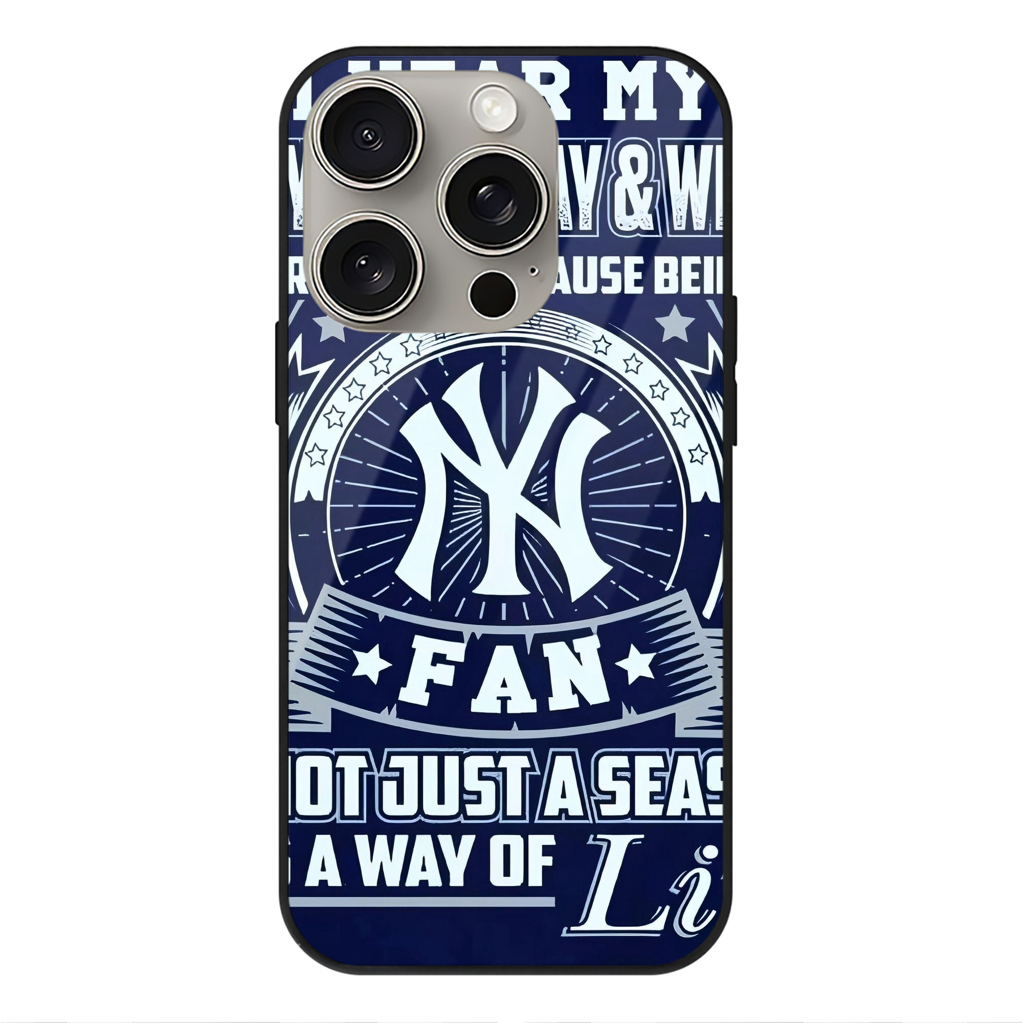 New York Yankees 194 IPhone 15 Pro Mirror Phone Case – UV Printed Glass + TPU – Scratch-Resistant, Wireless Charging Compatible, Precise Fit & Stylish Design