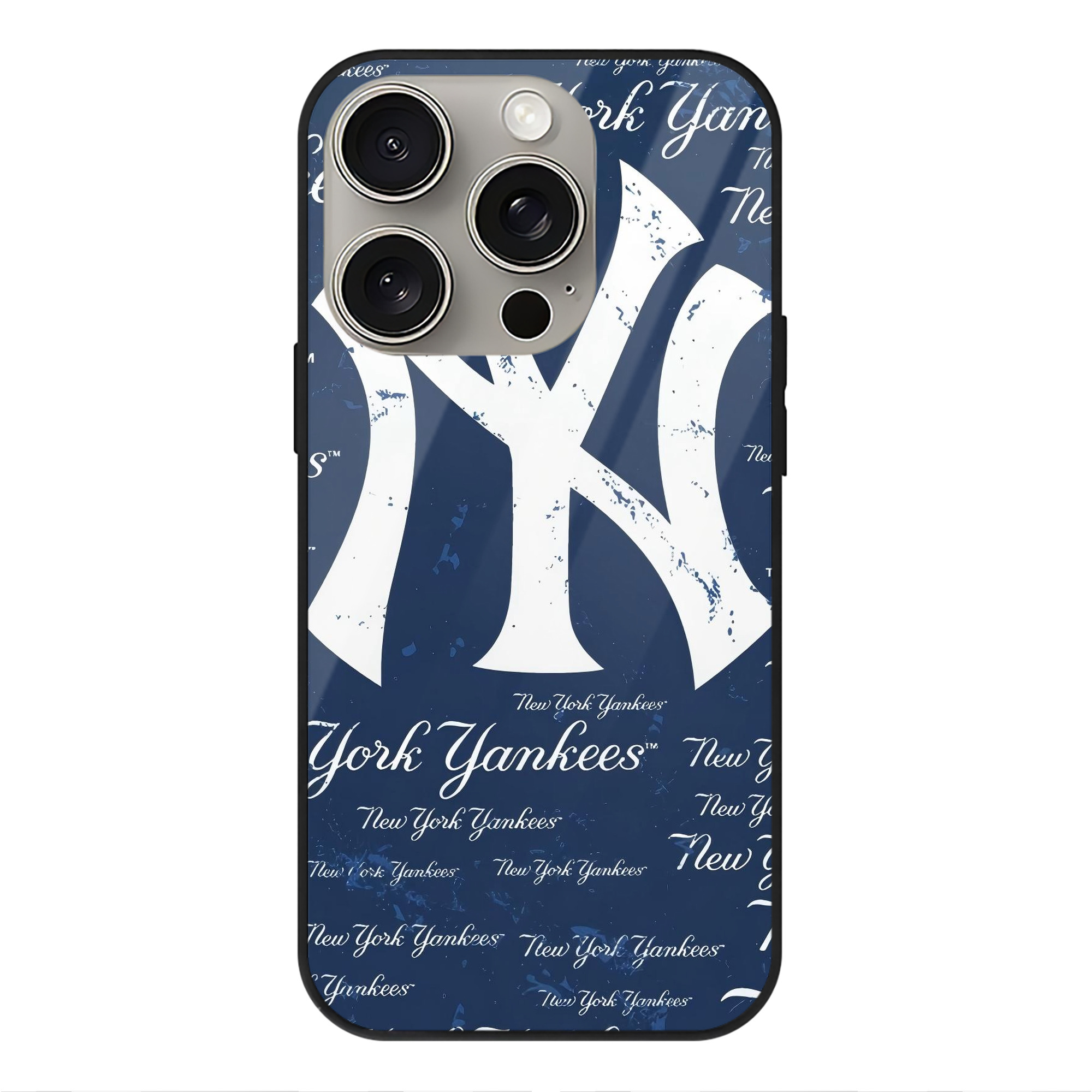 New York Yankees 117 IPhone 15 Pro Mirror Phone Case – UV Printed Glass + TPU – Scratch-Resistant, Wireless Charging Compatible, Precise Fit & Stylish Design