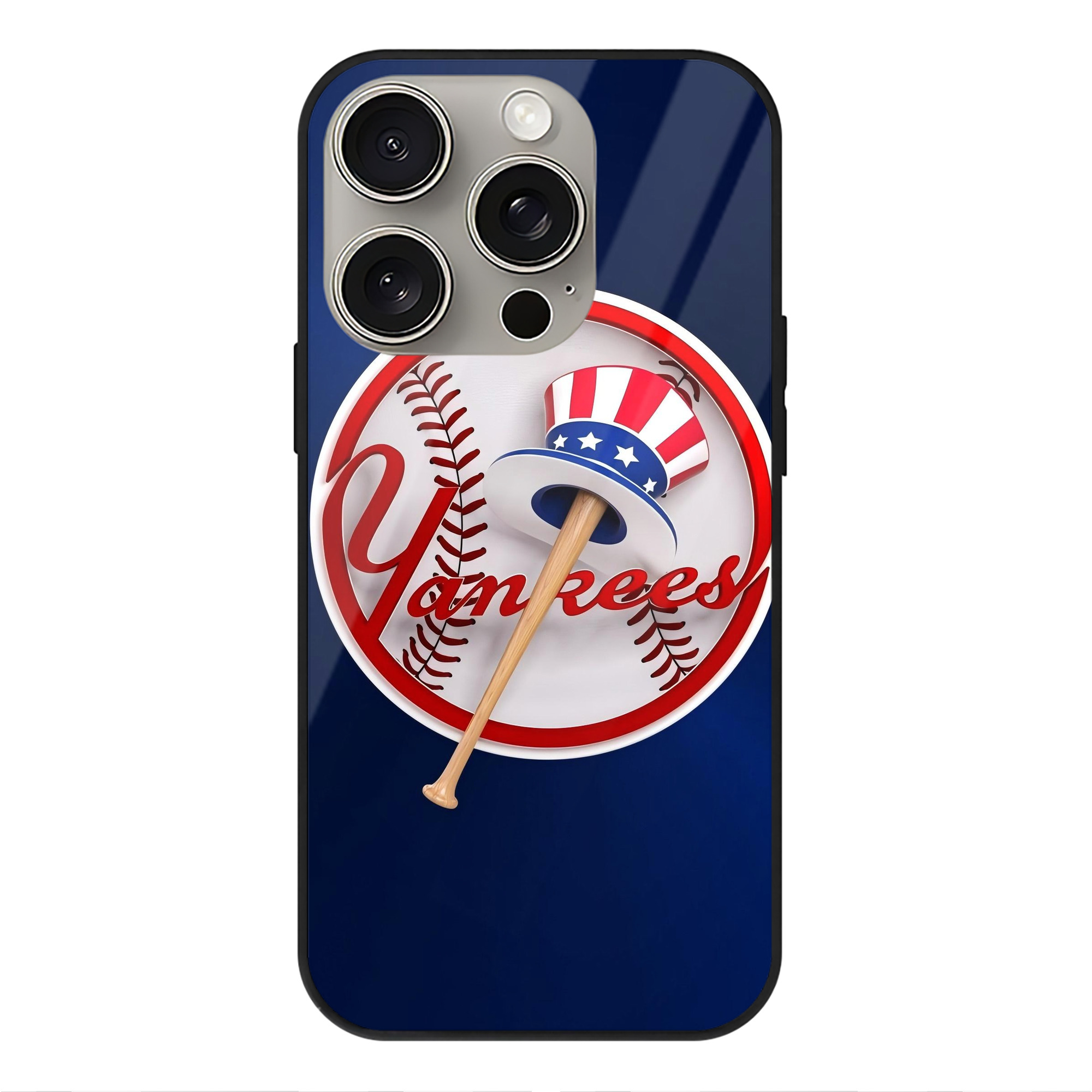 New York Yankees 200 IPhone 15 Pro Mirror Phone Case – UV Printed Glass + TPU – Scratch-Resistant, Wireless Charging Compatible, Precise Fit & Stylish Design