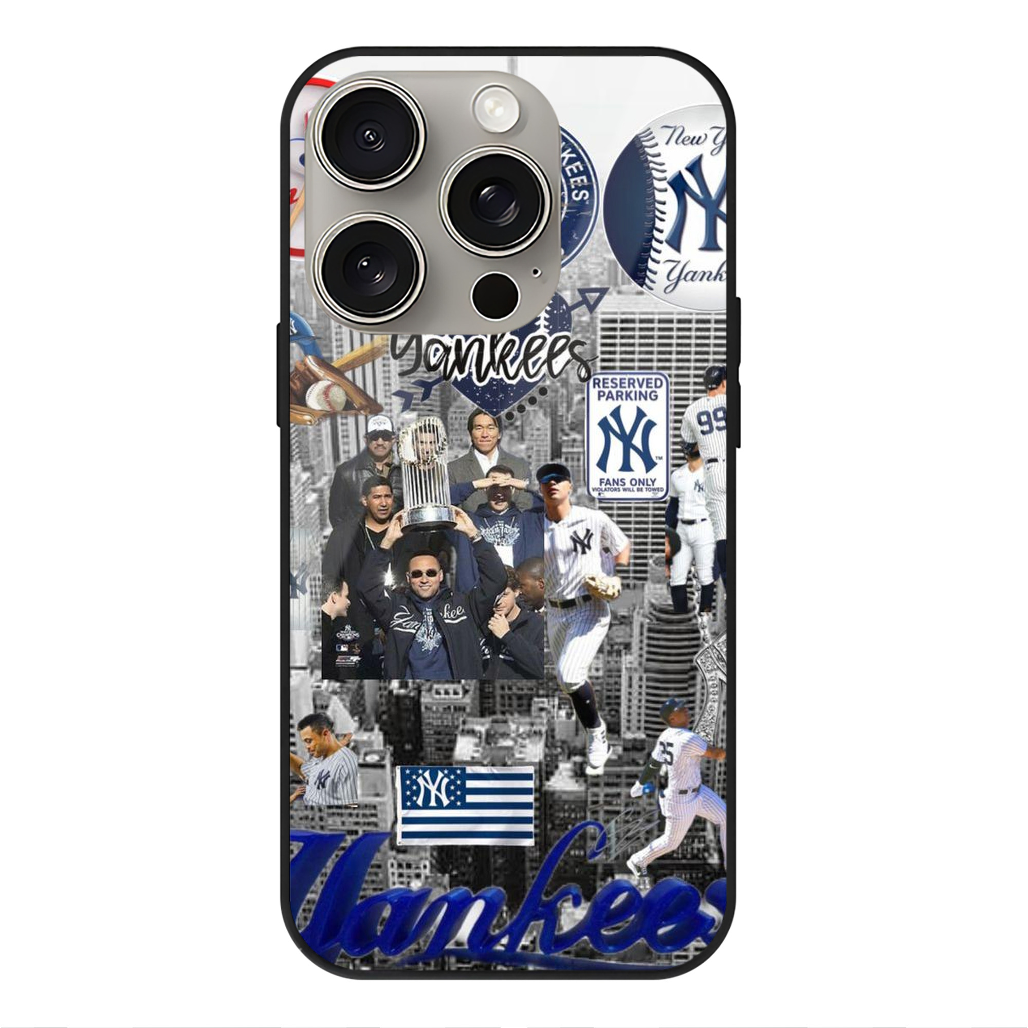 New York Yankees 199 IPhone 15 Pro Mirror Phone Case – UV Printed Glass + TPU – Scratch-Resistant, Wireless Charging Compatible, Precise Fit & Stylish Design