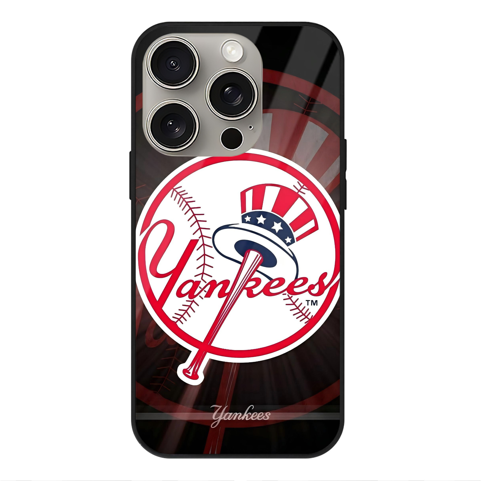 New York Yankees 124 IPhone 15 Pro Mirror Phone Case – UV Printed Glass + TPU – Scratch-Resistant, Wireless Charging Compatible, Precise Fit & Stylish Design