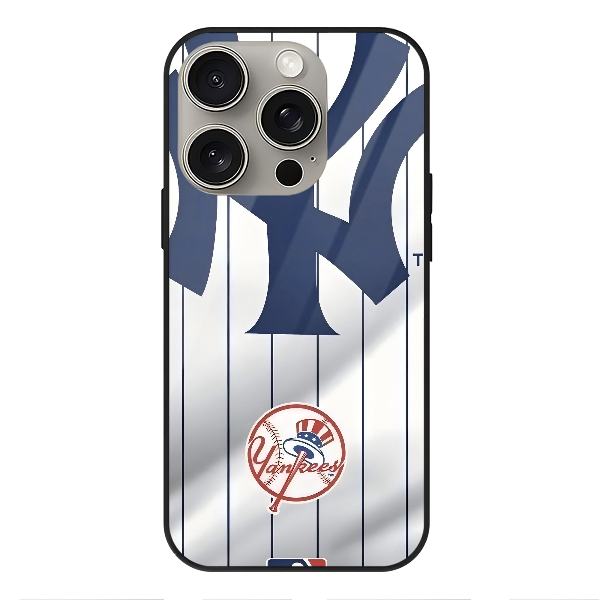 New York Yankees 126 IPhone 15 Pro Mirror Phone Case – UV Printed Glass + TPU – Scratch-Resistant, Wireless Charging Compatible, Precise Fit & Stylish Design