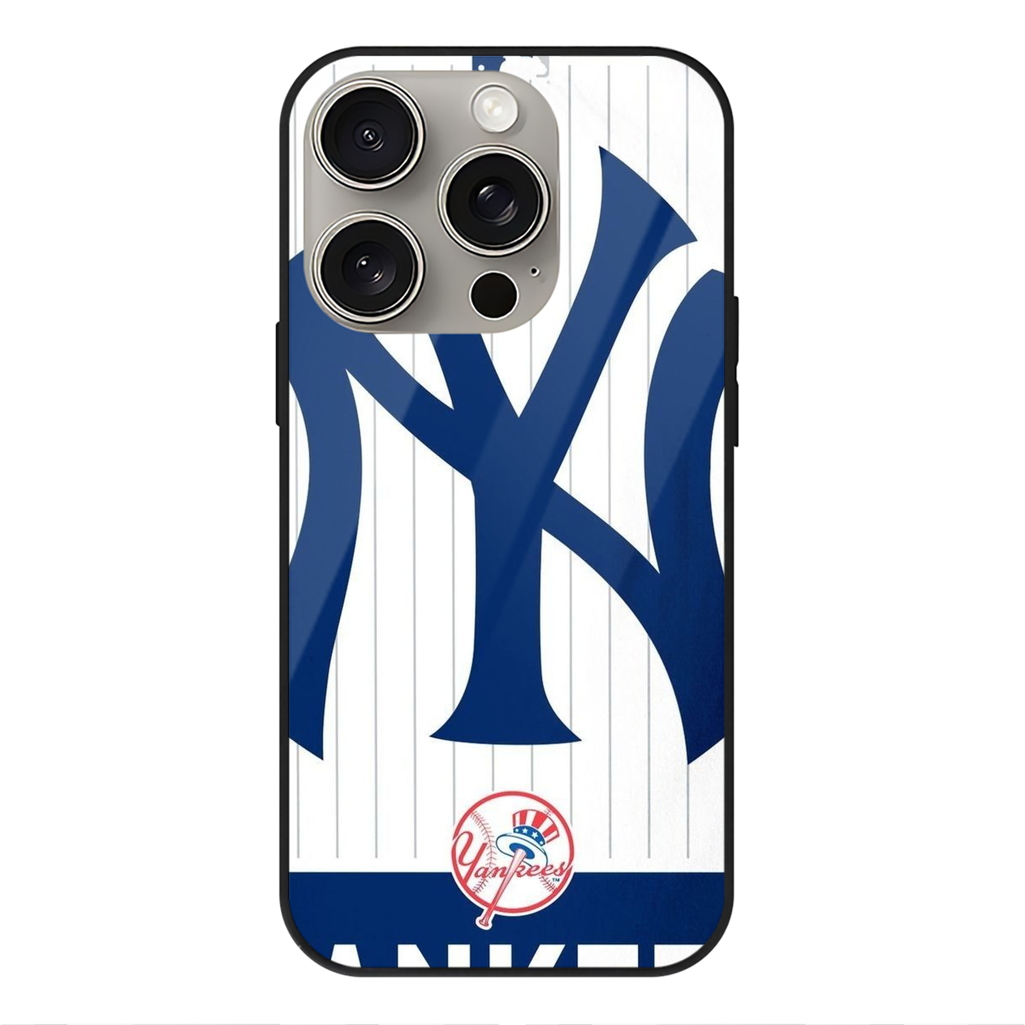 New York Yankees 130 IPhone 15 Pro Mirror Phone Case – UV Printed Glass + TPU – Scratch-Resistant, Wireless Charging Compatible, Precise Fit & Stylish Design