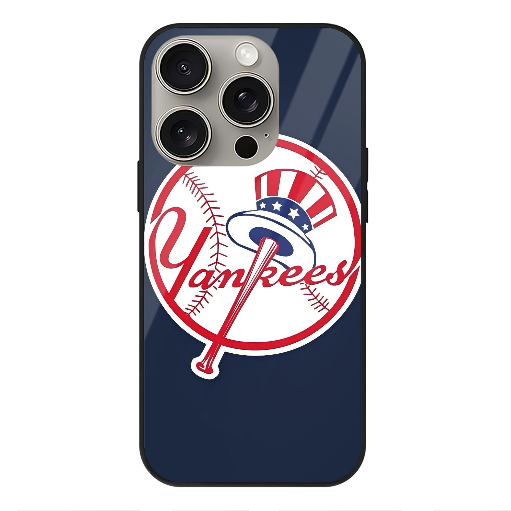 New York Yankees 216 IPhone 15 Pro Mirror Phone Case – UV Printed Glass + TPU – Scratch-Resistant, Wireless Charging Compatible, Precise Fit & Stylish Design