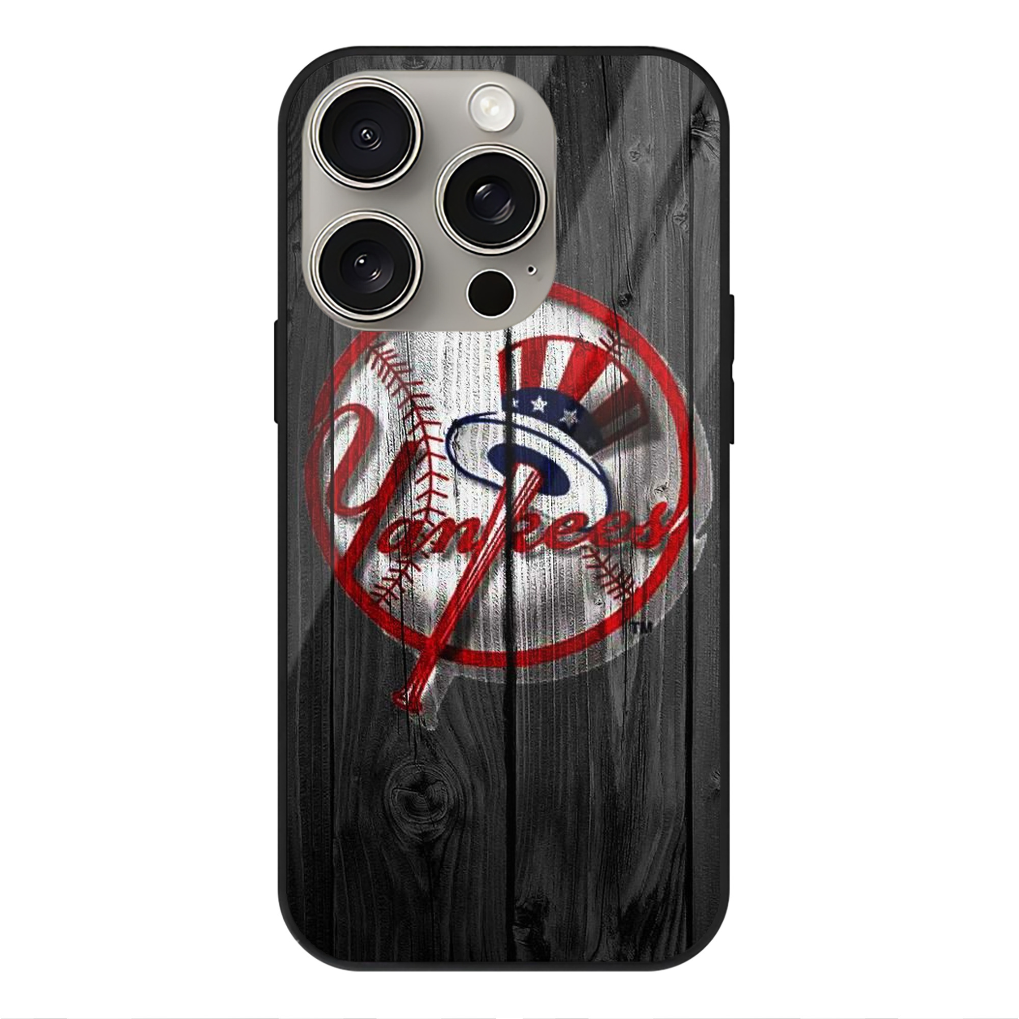 New York Yankees 131 IPhone 15 Pro Mirror Phone Case – UV Printed Glass + TPU – Scratch-Resistant, Wireless Charging Compatible, Precise Fit & Stylish Design