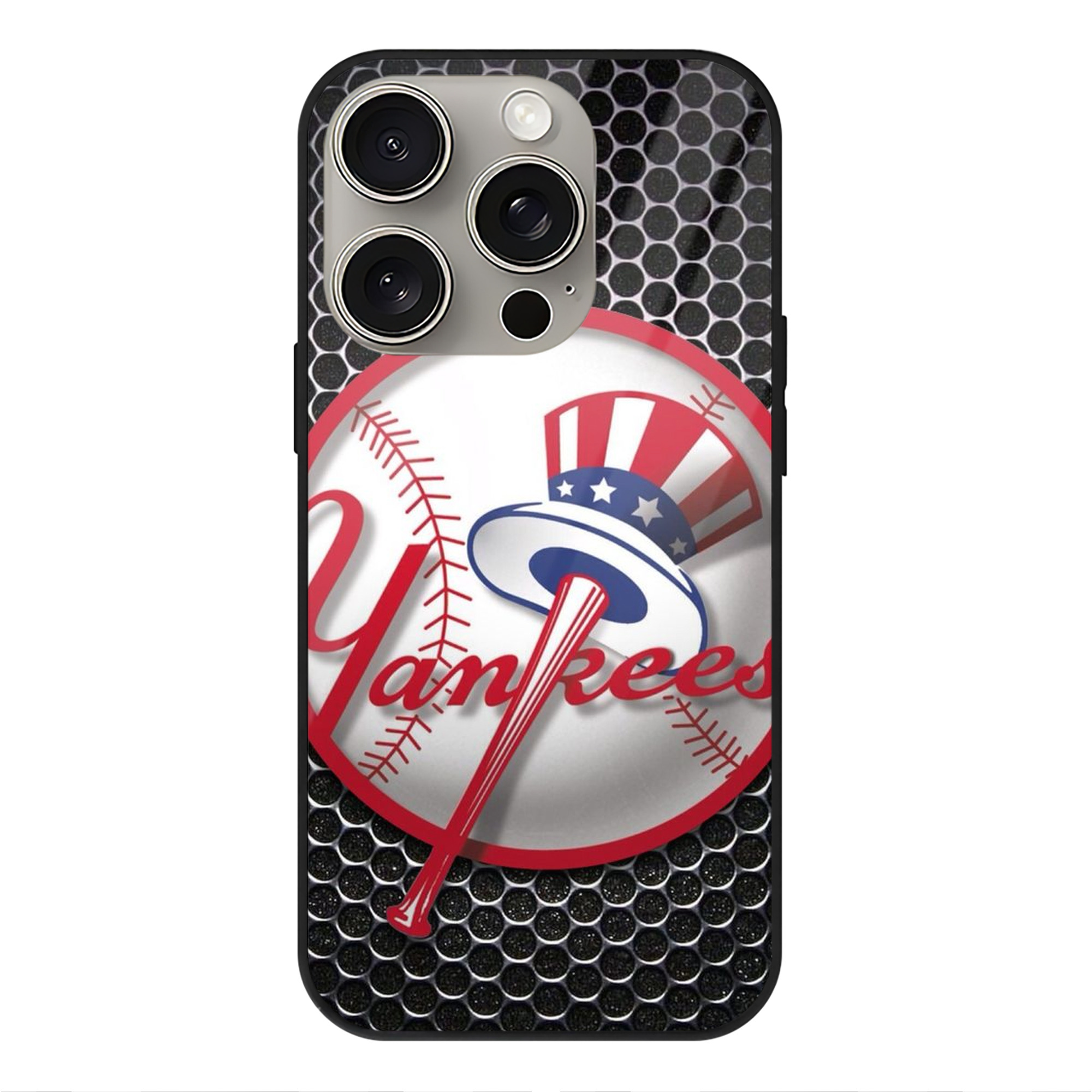 New York Yankees 221 IPhone 15 Pro Mirror Phone Case – UV Printed Glass + TPU – Scratch-Resistant, Wireless Charging Compatible, Precise Fit & Stylish Design