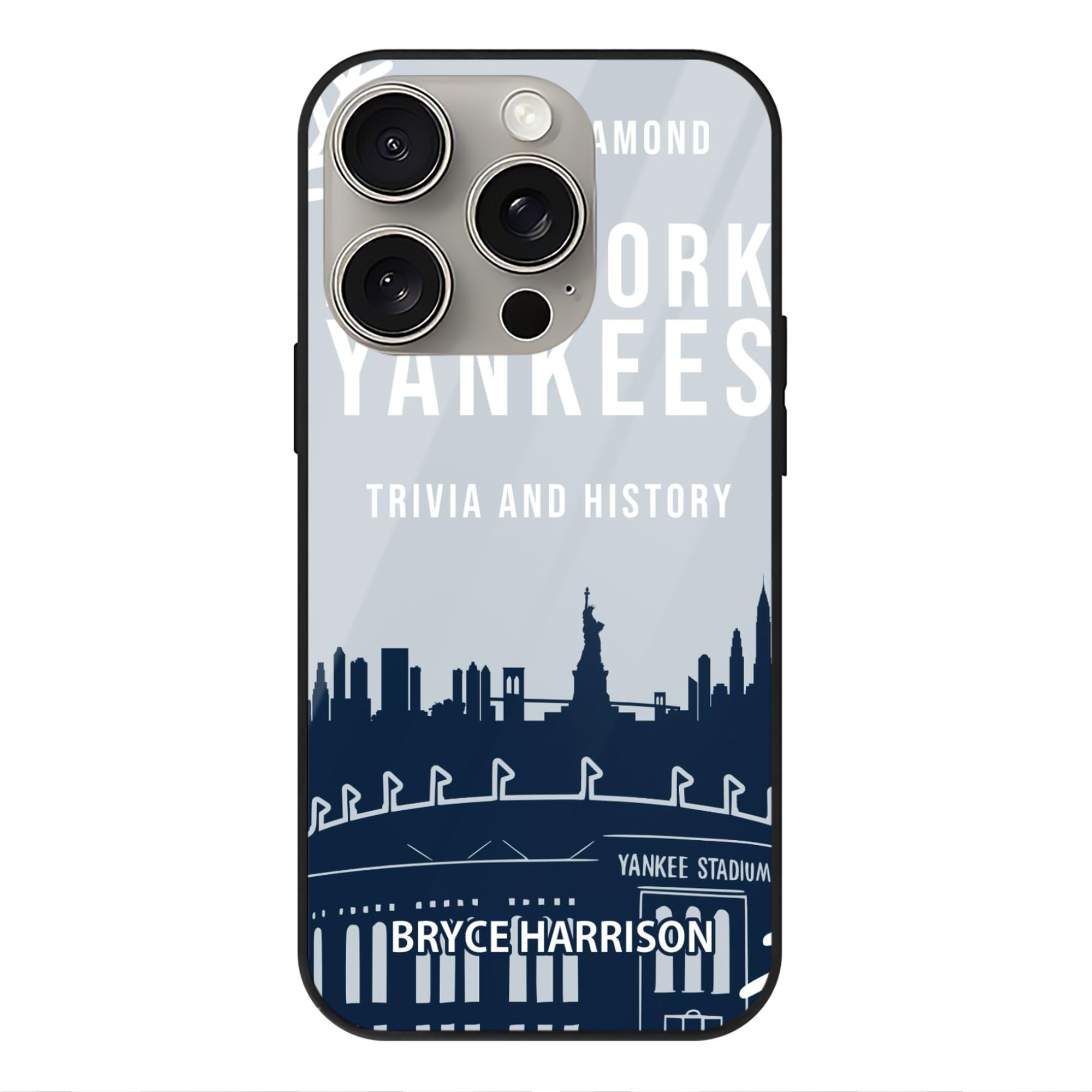 New York Yankees 141 IPhone 15 Pro Mirror Phone Case – UV Printed Glass + TPU – Scratch-Resistant, Wireless Charging Compatible, Precise Fit & Stylish Design