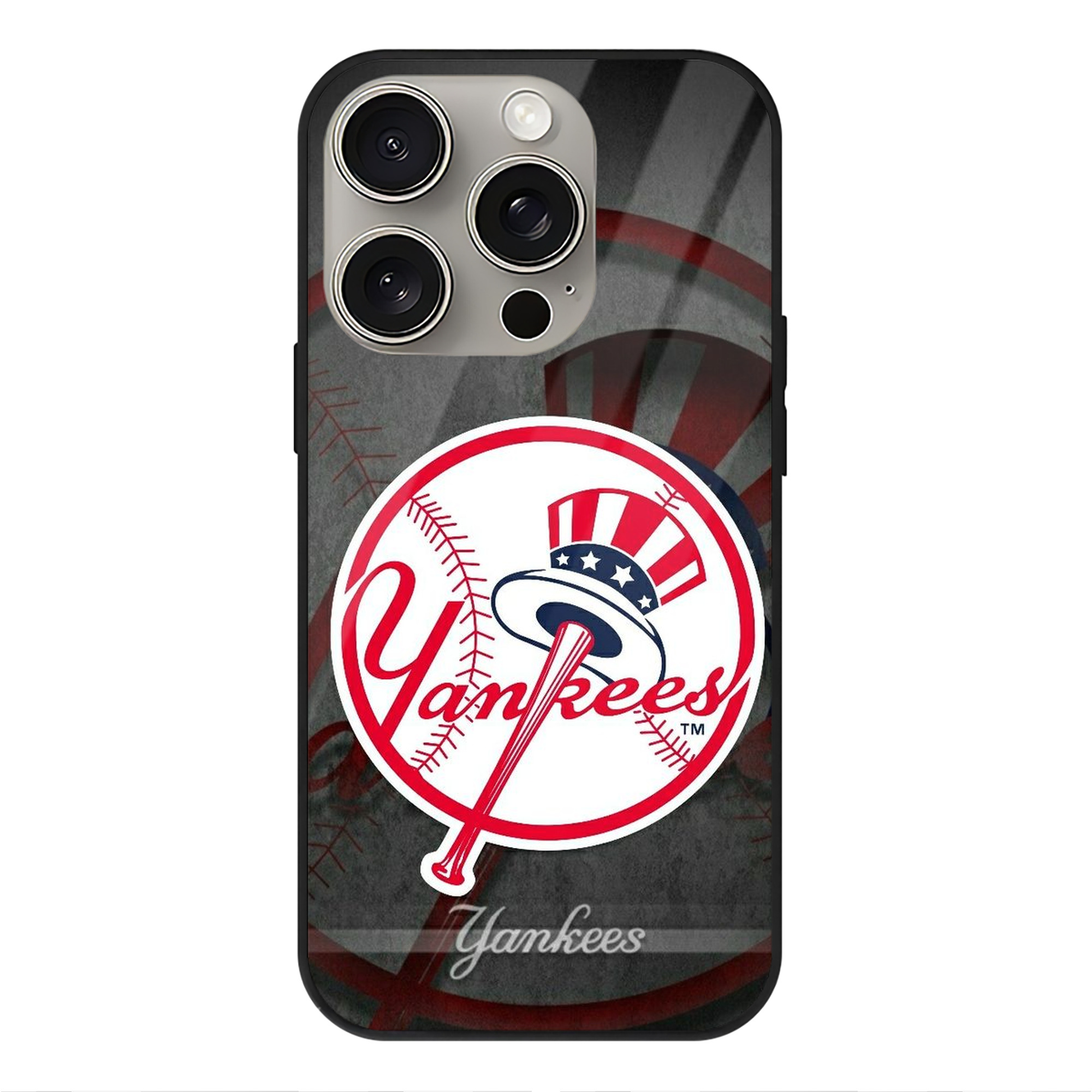 New York Yankees 228 IPhone 15 Pro Mirror Phone Case – UV Printed Glass + TPU – Scratch-Resistant, Wireless Charging Compatible, Precise Fit & Stylish Design