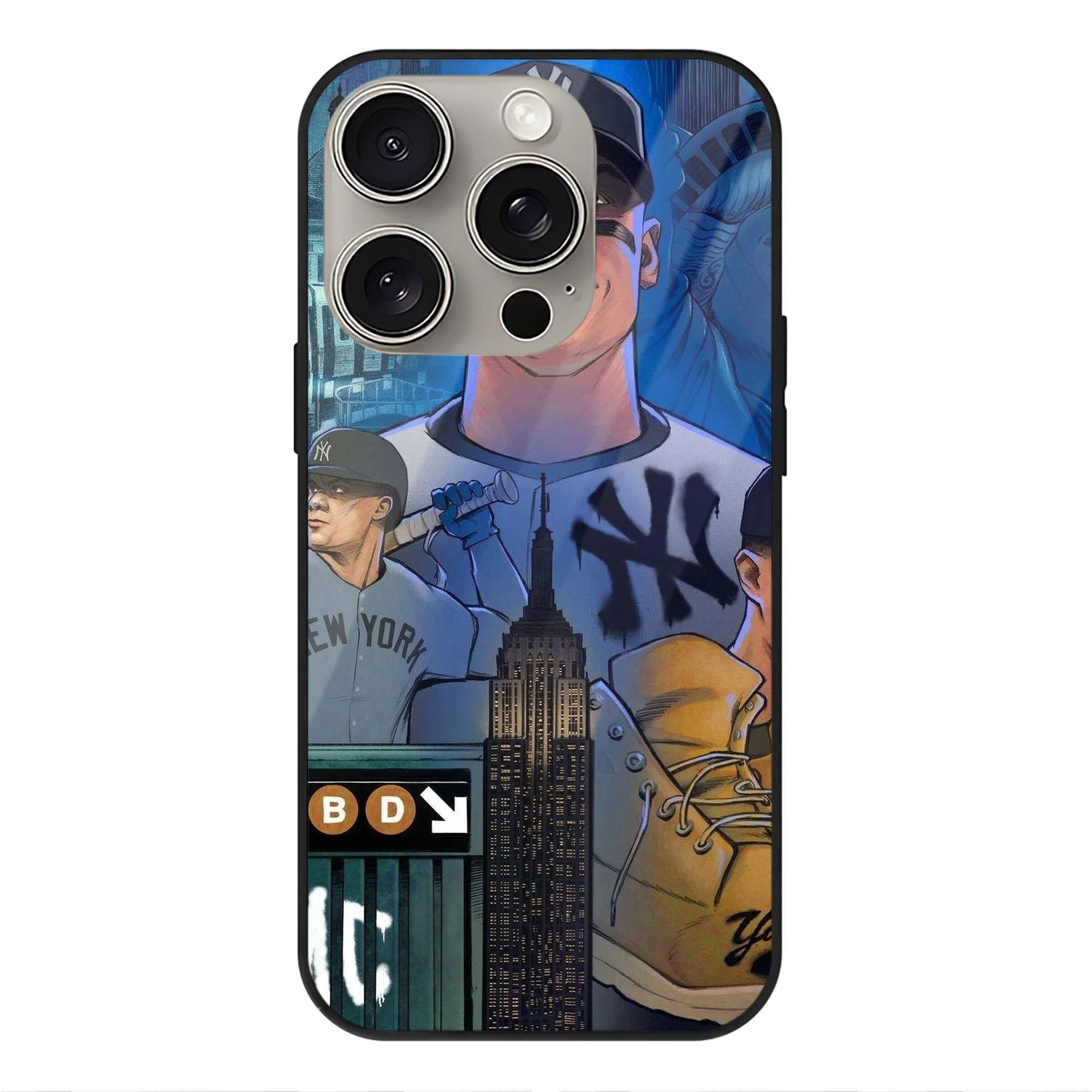 New York Yankees 298 IPhone 15 Pro Mirror Phone Case – UV Printed Glass + TPU – Scratch-Resistant, Wireless Charging Compatible, Precise Fit & Stylish Design