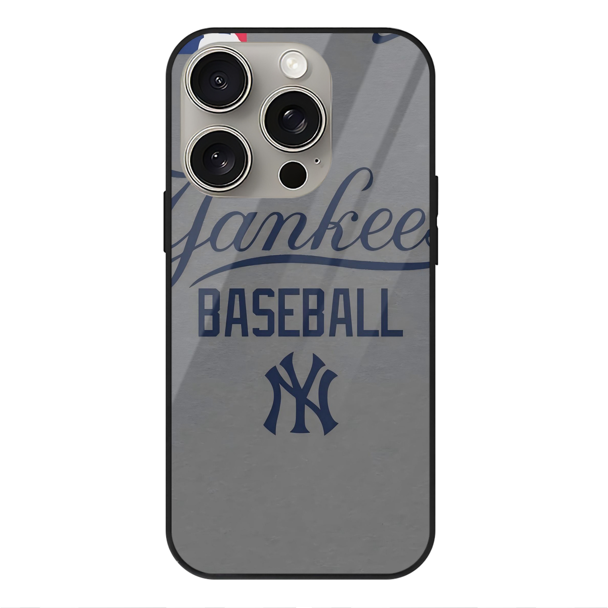 New York Yankees 147 IPhone 15 Pro Mirror Phone Case – UV Printed Glass + TPU – Scratch-Resistant, Wireless Charging Compatible, Precise Fit & Stylish Design