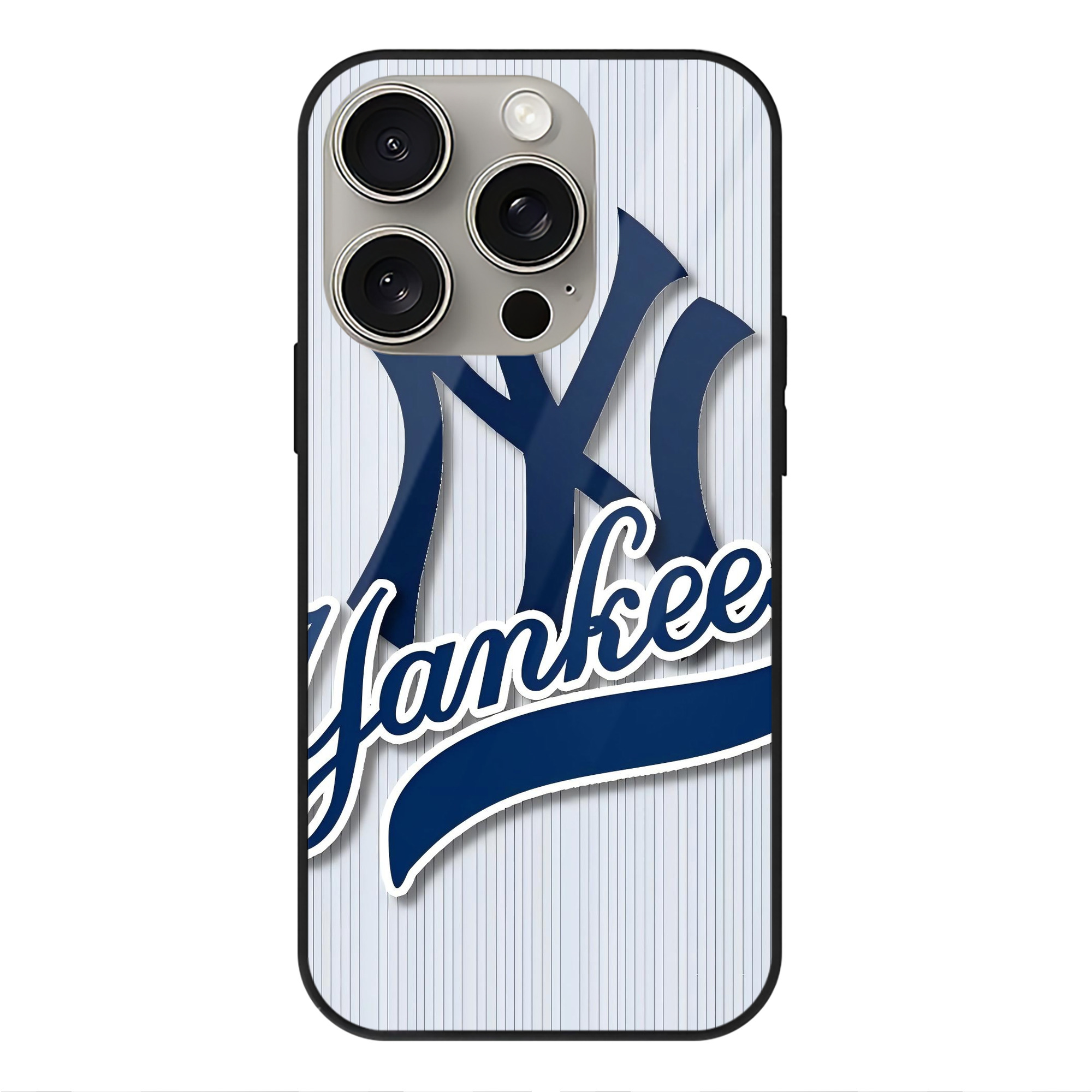 New York Yankees 151 IPhone 15 Pro Mirror Phone Case – UV Printed Glass + TPU – Scratch-Resistant, Wireless Charging Compatible, Precise Fit & Stylish Design