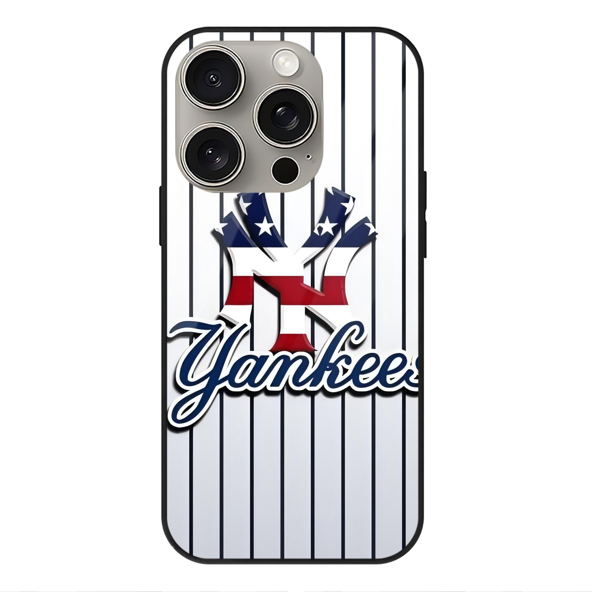 New York Yankees 227 IPhone 15 Pro Mirror Phone Case – UV Printed Glass + TPU – Scratch-Resistant, Wireless Charging Compatible, Precise Fit & Stylish Design