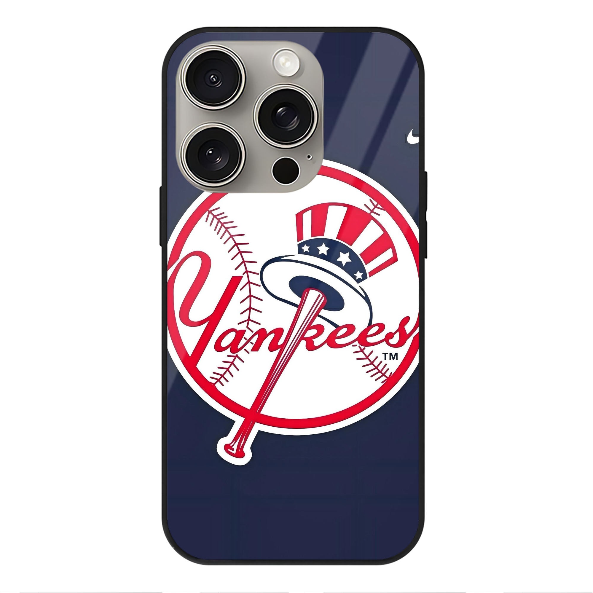 New York Yankees 157 IPhone 15 Pro Mirror Phone Case – UV Printed Glass + TPU – Scratch-Resistant, Wireless Charging Compatible, Precise Fit & Stylish Design