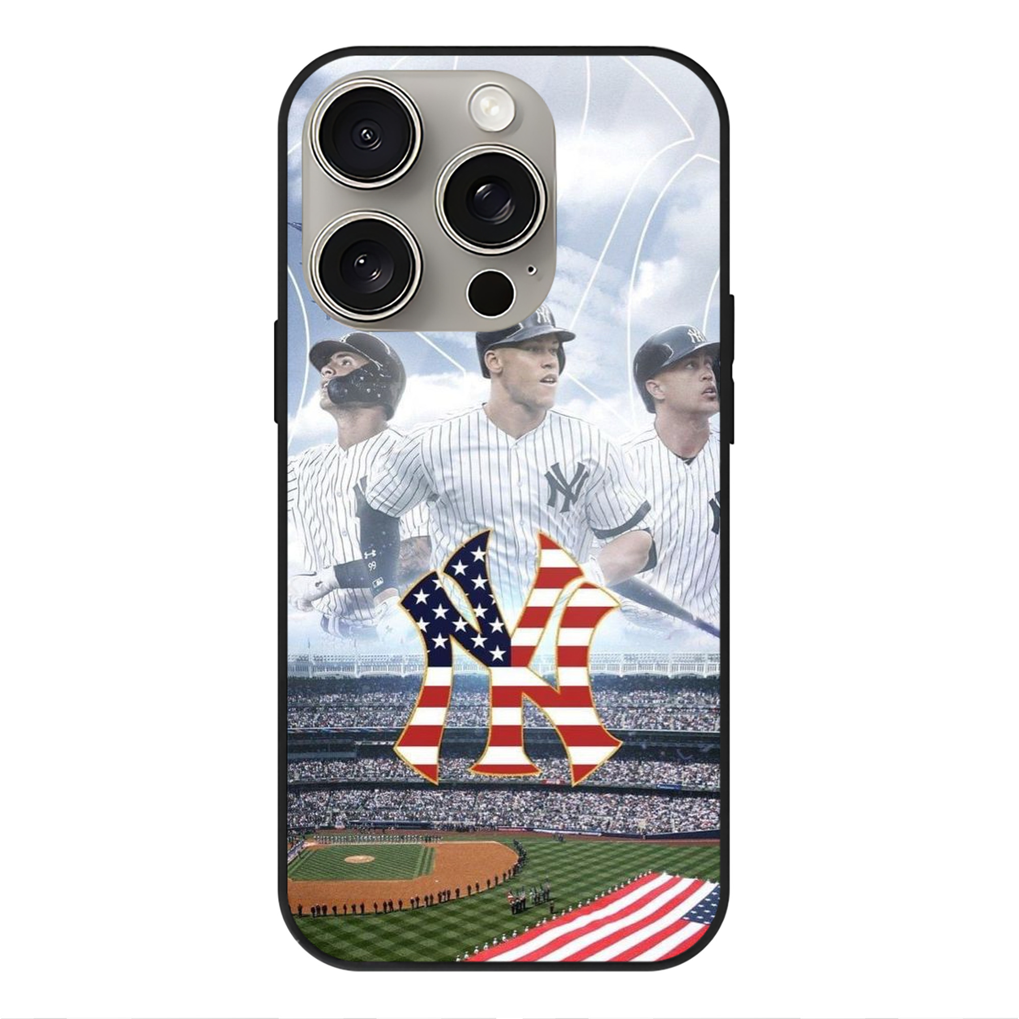 New York Yankees 161 IPhone 15 Pro Mirror Phone Case – UV Printed Glass + TPU – Scratch-Resistant, Wireless Charging Compatible, Precise Fit & Stylish Design