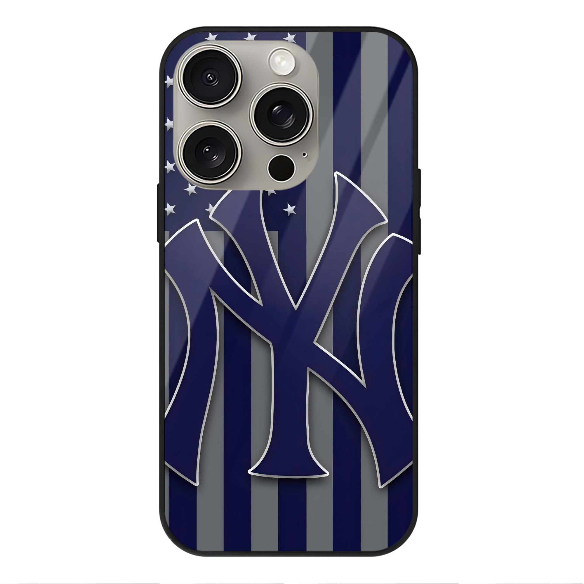 New York Yankees 162 IPhone 15 Pro Mirror Phone Case – UV Printed Glass + TPU – Scratch-Resistant, Wireless Charging Compatible, Precise Fit & Stylish Design