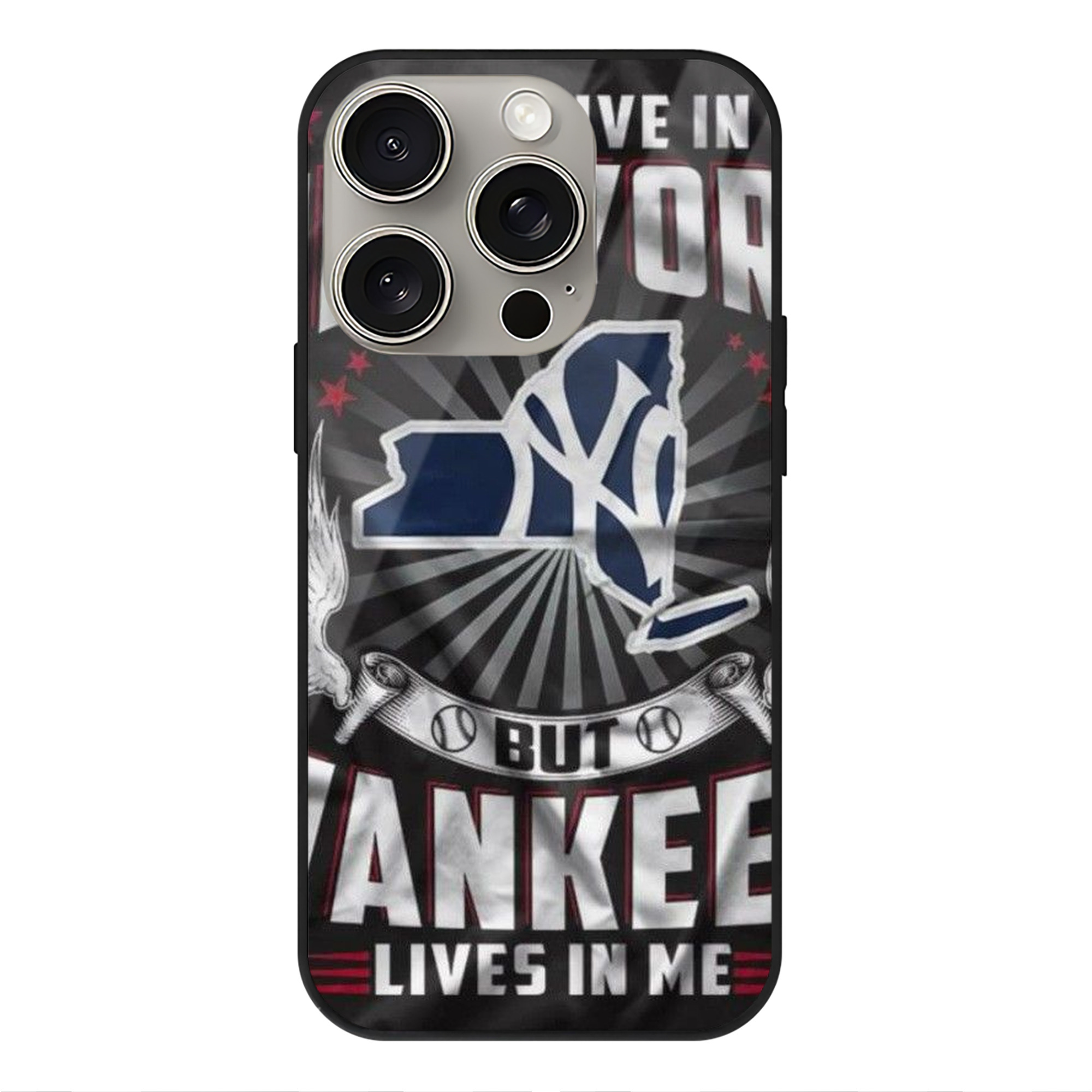 New York Yankees 320 IPhone 15 Pro Mirror Phone Case – UV Printed Glass + TPU – Scratch-Resistant, Wireless Charging Compatible, Precise Fit & Stylish Design