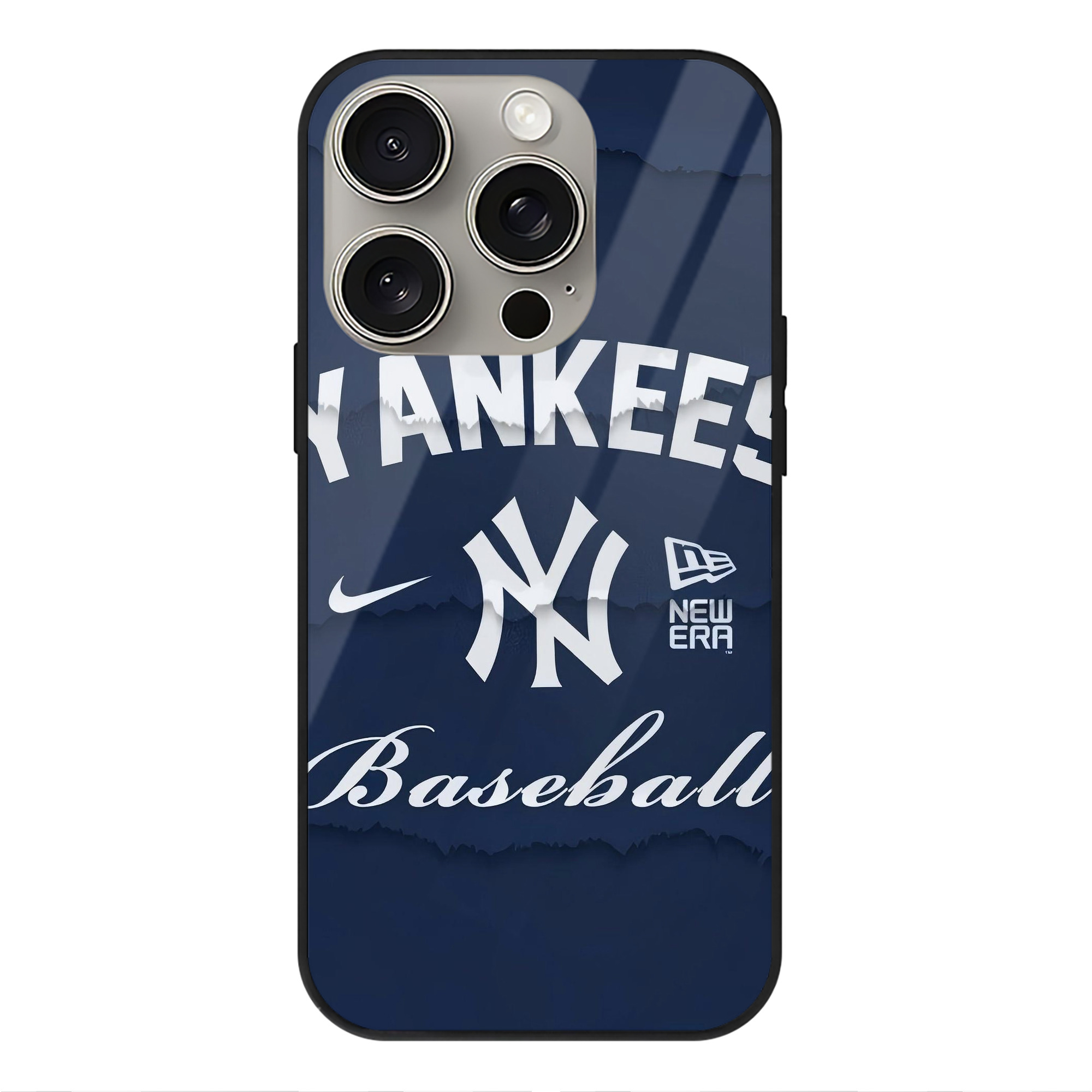 New York Yankees 167 IPhone 15 Pro Mirror Phone Case – UV Printed Glass + TPU – Scratch-Resistant, Wireless Charging Compatible, Precise Fit & Stylish Design