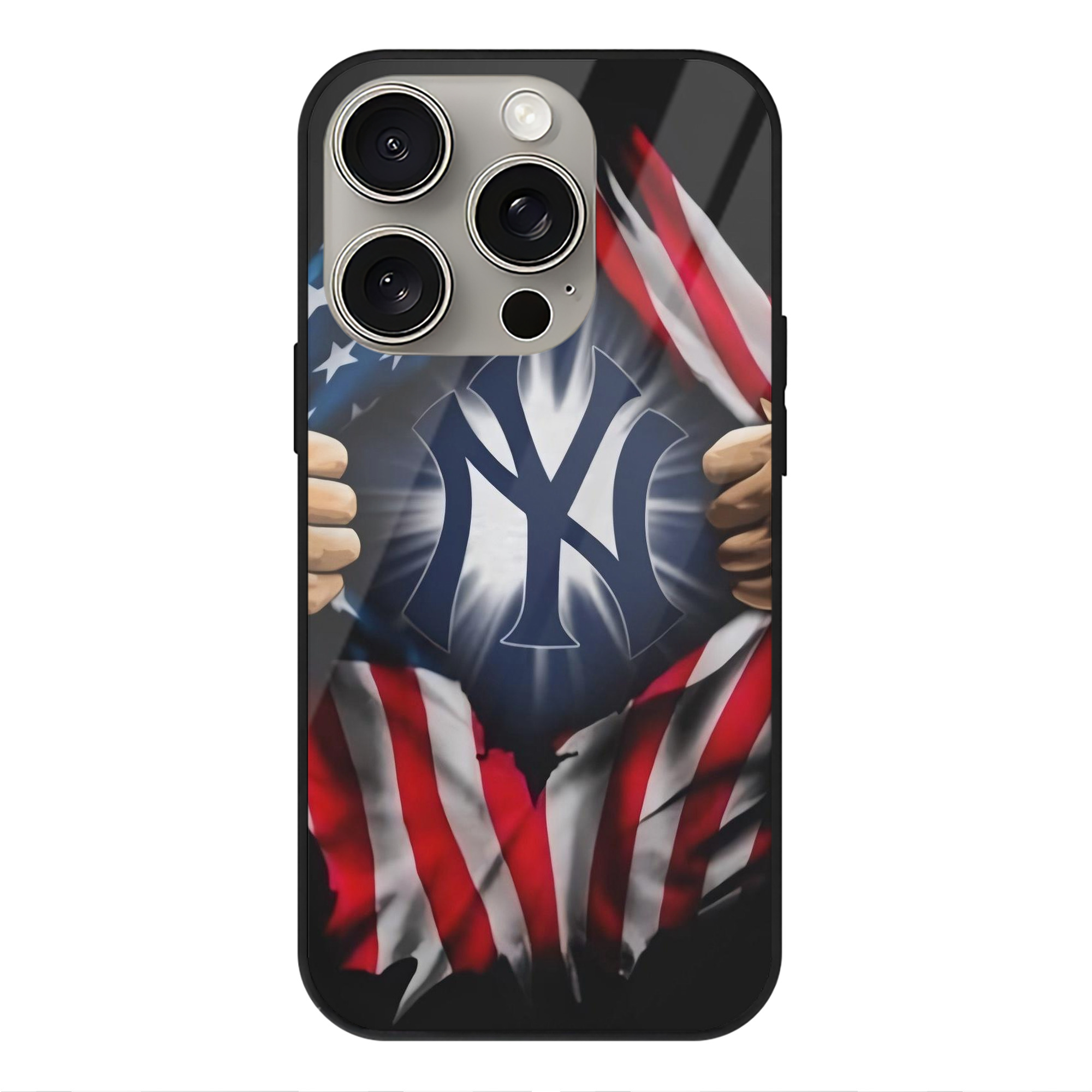 New York Yankees US Flag Yankees Inside Me IPhone 15 Pro Mirror Phone Case – UV Printed Glass + TPU – Scratch-Resistant, Wireless Charging Compatible, Precise Fit & Stylish Design