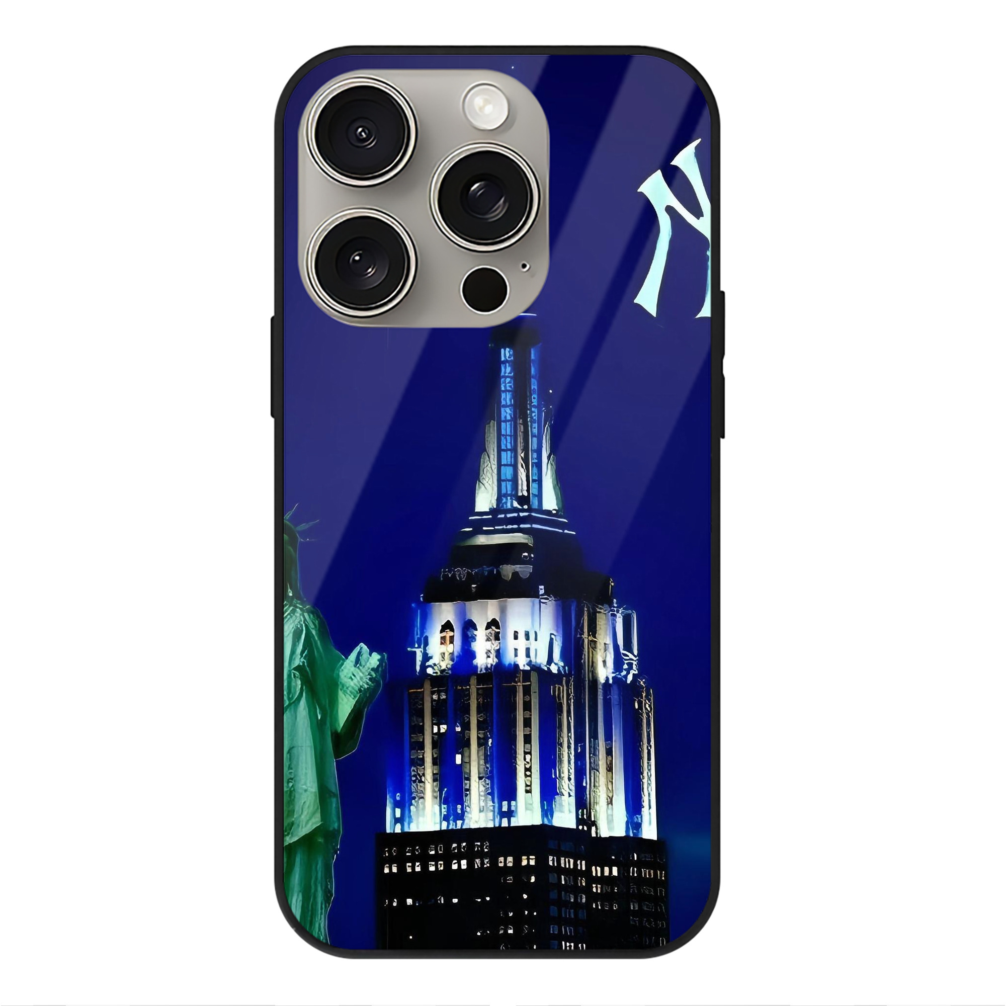 New York Yankees 175 IPhone 15 Pro Mirror Phone Case – UV Printed Glass + TPU – Scratch-Resistant, Wireless Charging Compatible, Precise Fit & Stylish Design