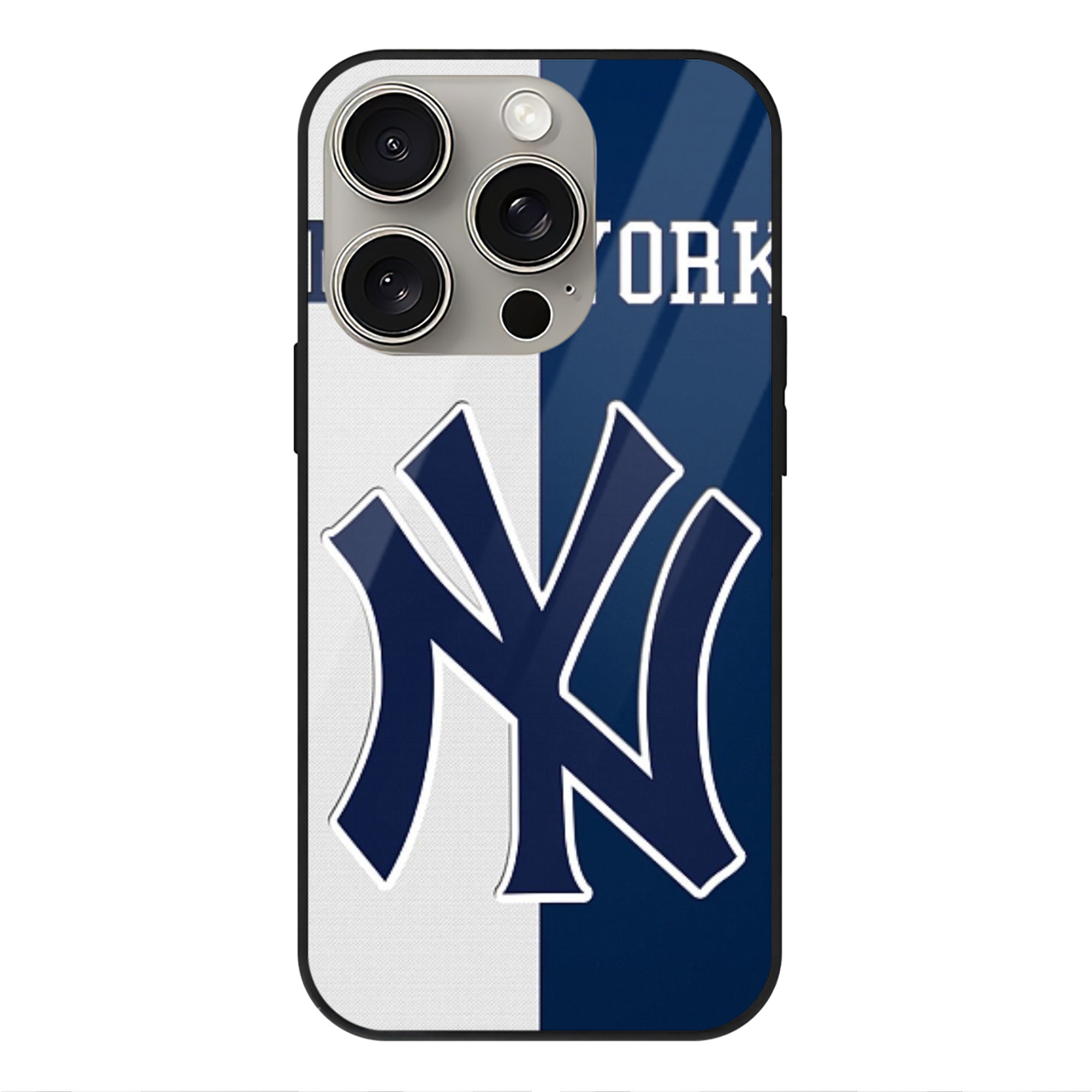 New York Yankees 332 IPhone 15 Pro Mirror Phone Case – UV Printed Glass + TPU – Scratch-Resistant, Wireless Charging Compatible, Precise Fit & Stylish Design