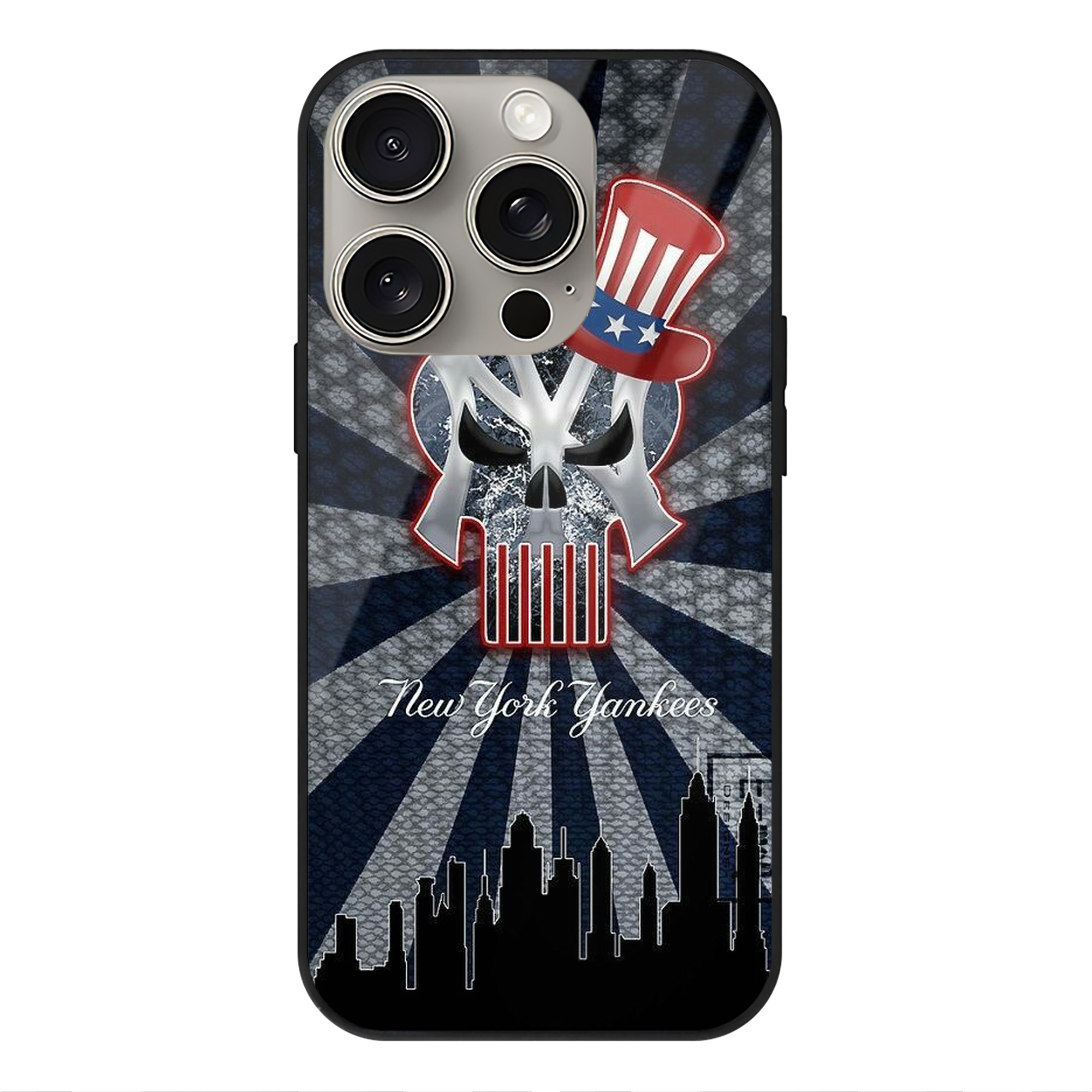 New York Yankees 340 IPhone 15 Pro Mirror Phone Case – UV Printed Glass + TPU – Scratch-Resistant, Wireless Charging Compatible, Precise Fit & Stylish Design