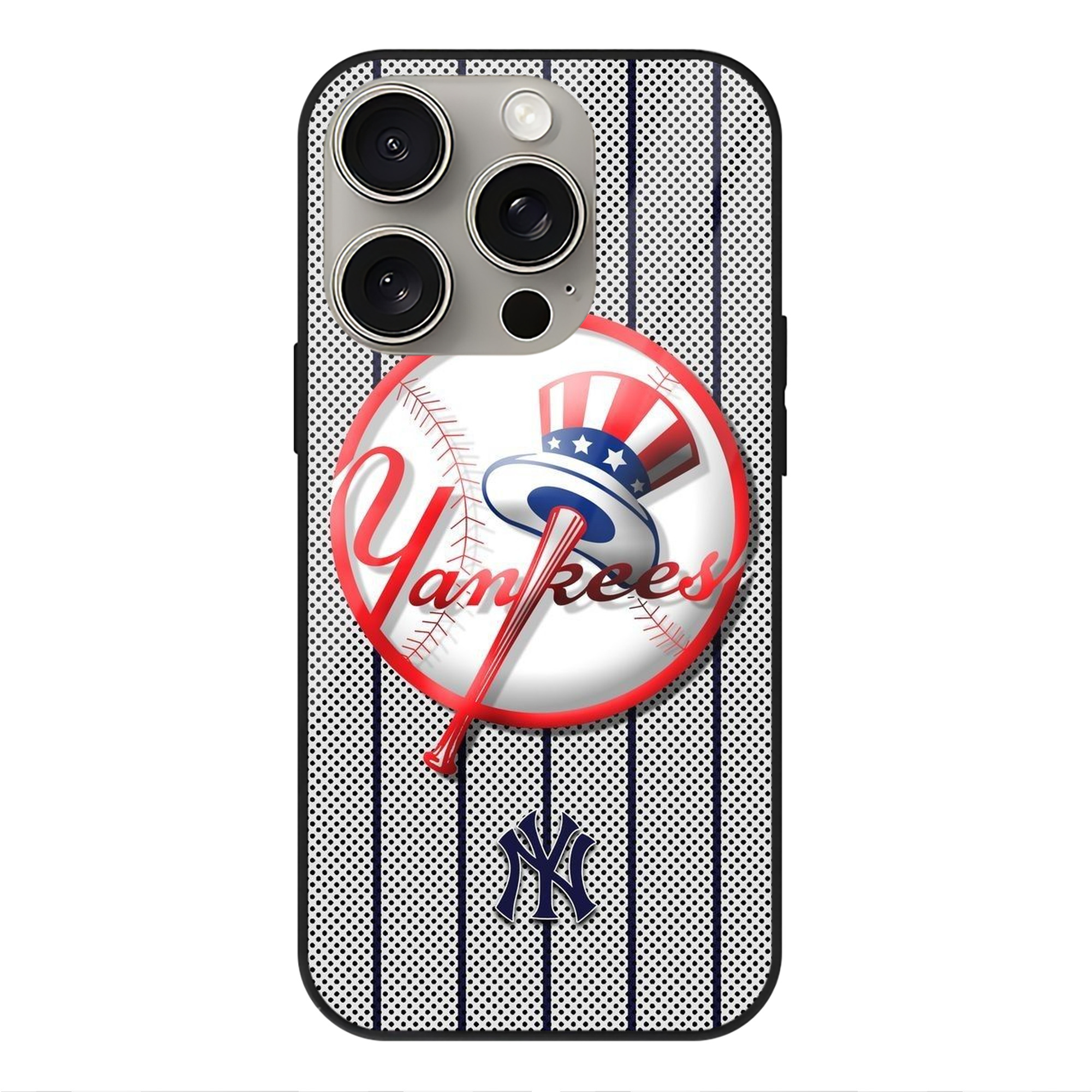 New York Yankees 197 IPhone 15 Pro Mirror Phone Case – UV Printed Glass + TPU – Scratch-Resistant, Wireless Charging Compatible, Precise Fit & Stylish Design