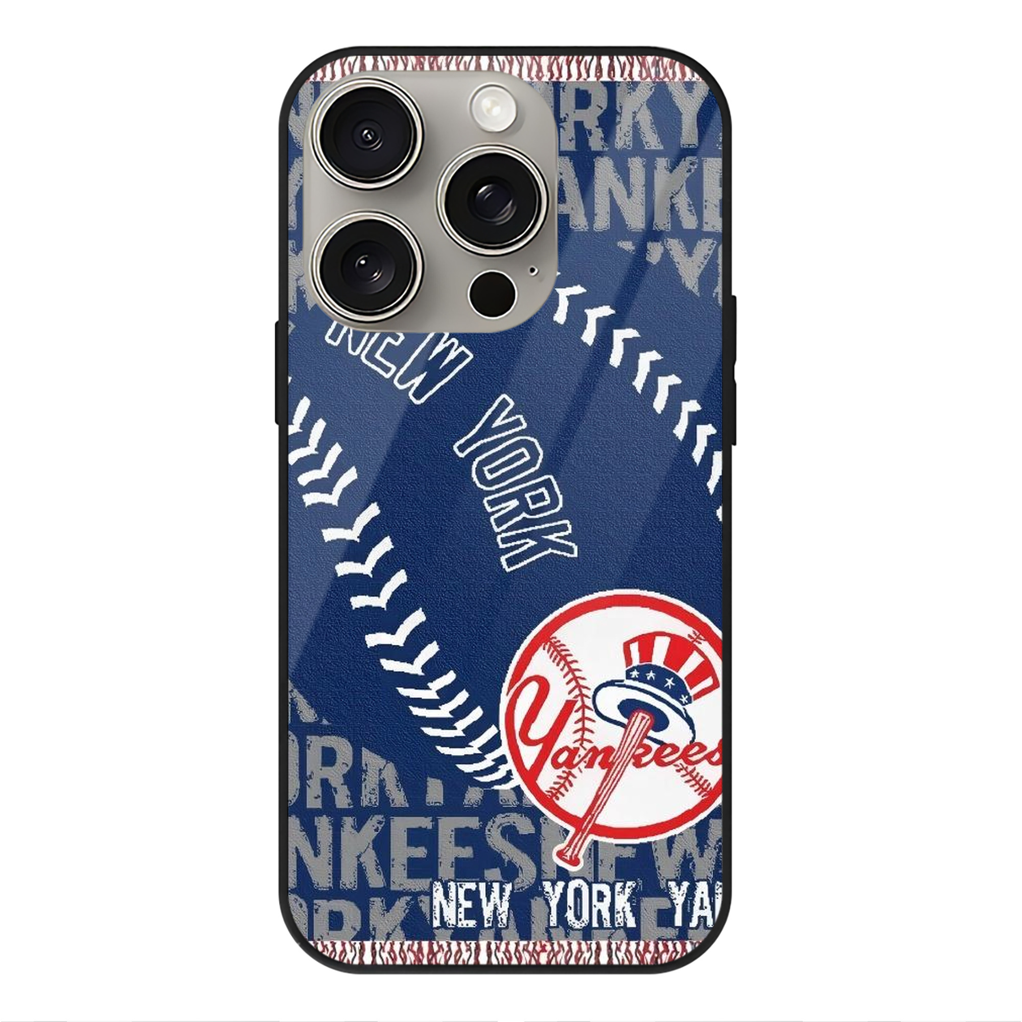 New York Yankees 198 IPhone 15 Pro Mirror Phone Case – UV Printed Glass + TPU – Scratch-Resistant, Wireless Charging Compatible, Precise Fit & Stylish Design