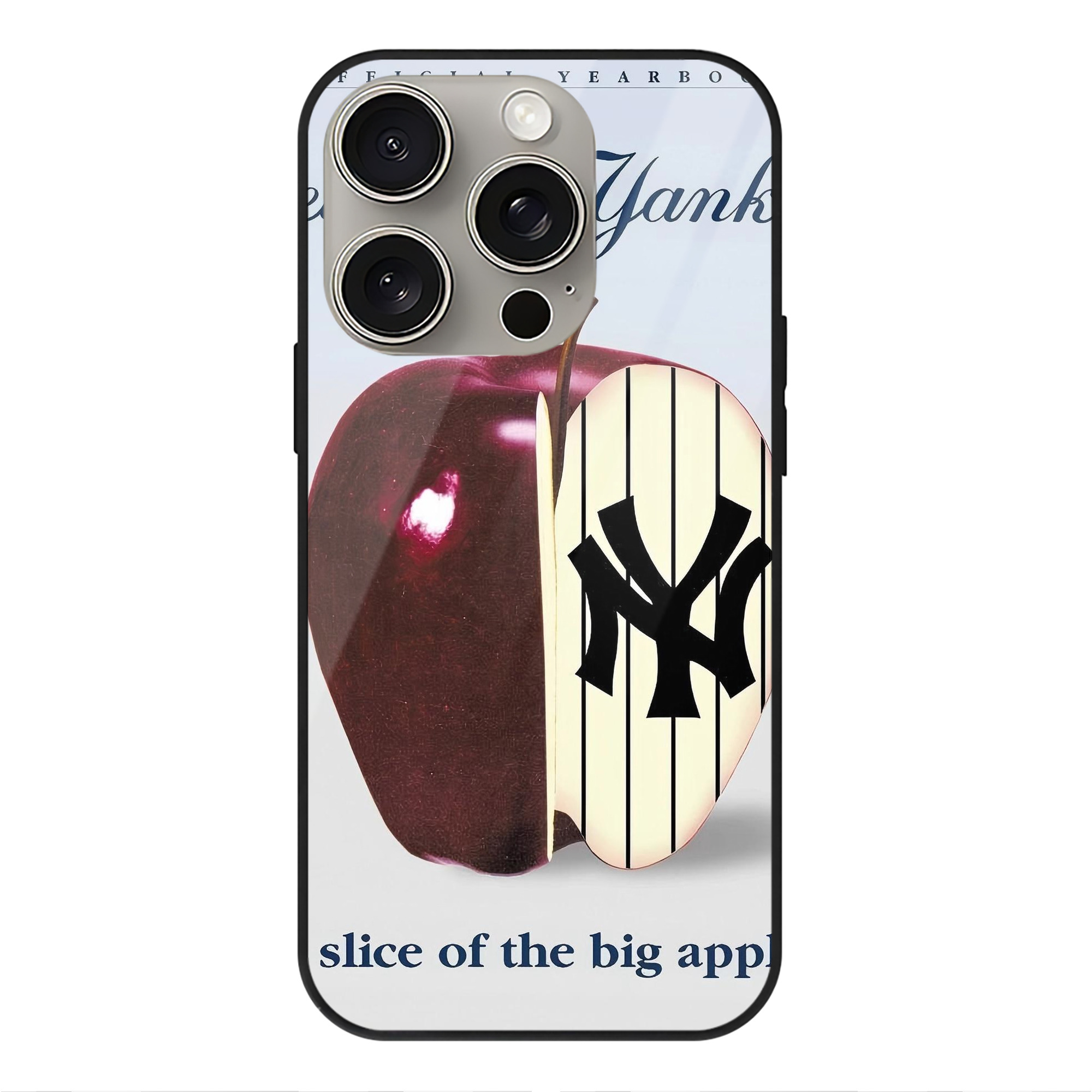 New York Yankees 202 IPhone 15 Pro Mirror Phone Case – UV Printed Glass + TPU – Scratch-Resistant, Wireless Charging Compatible, Precise Fit & Stylish Design