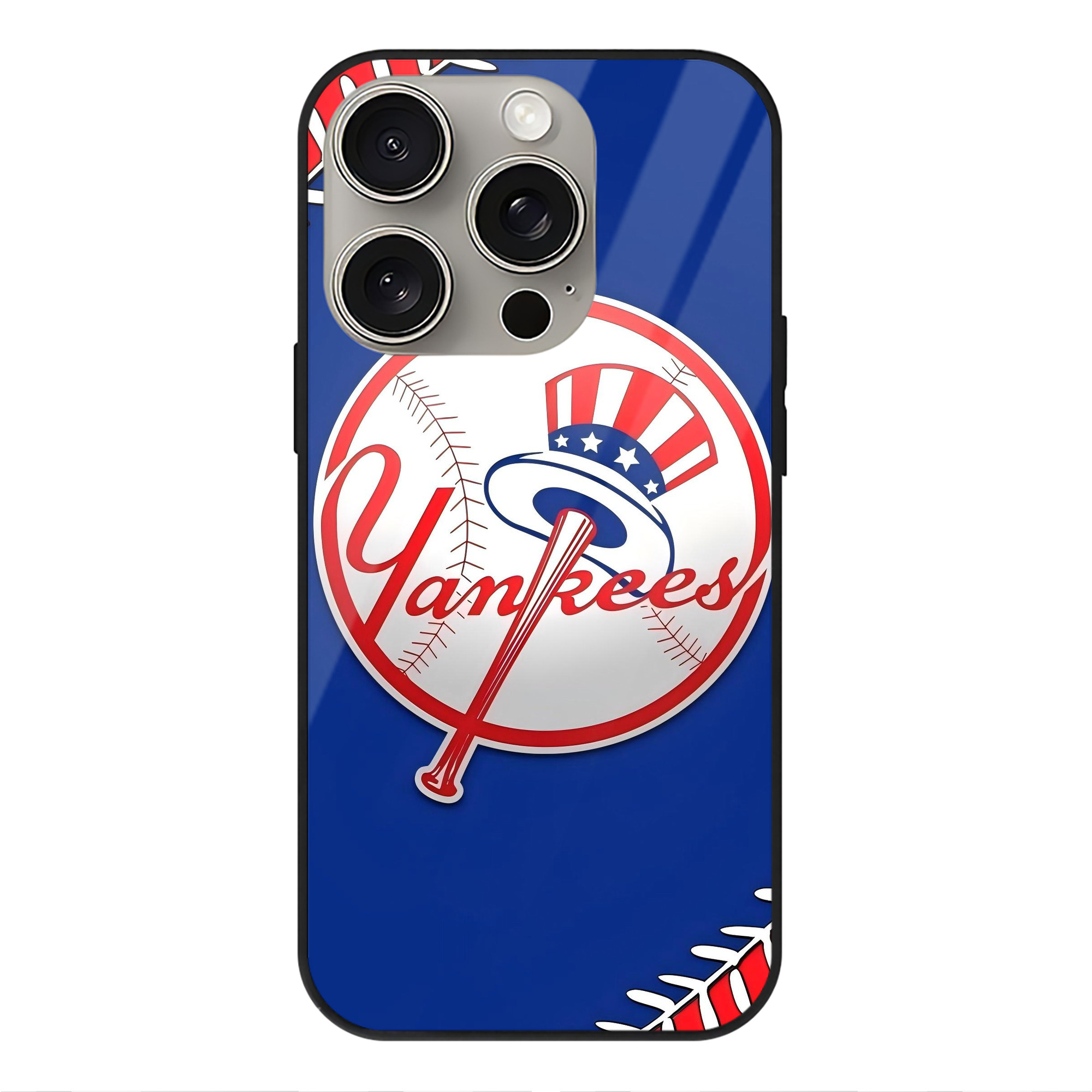 New York Yankees 203 IPhone 15 Pro Mirror Phone Case – UV Printed Glass + TPU – Scratch-Resistant, Wireless Charging Compatible, Precise Fit & Stylish Design