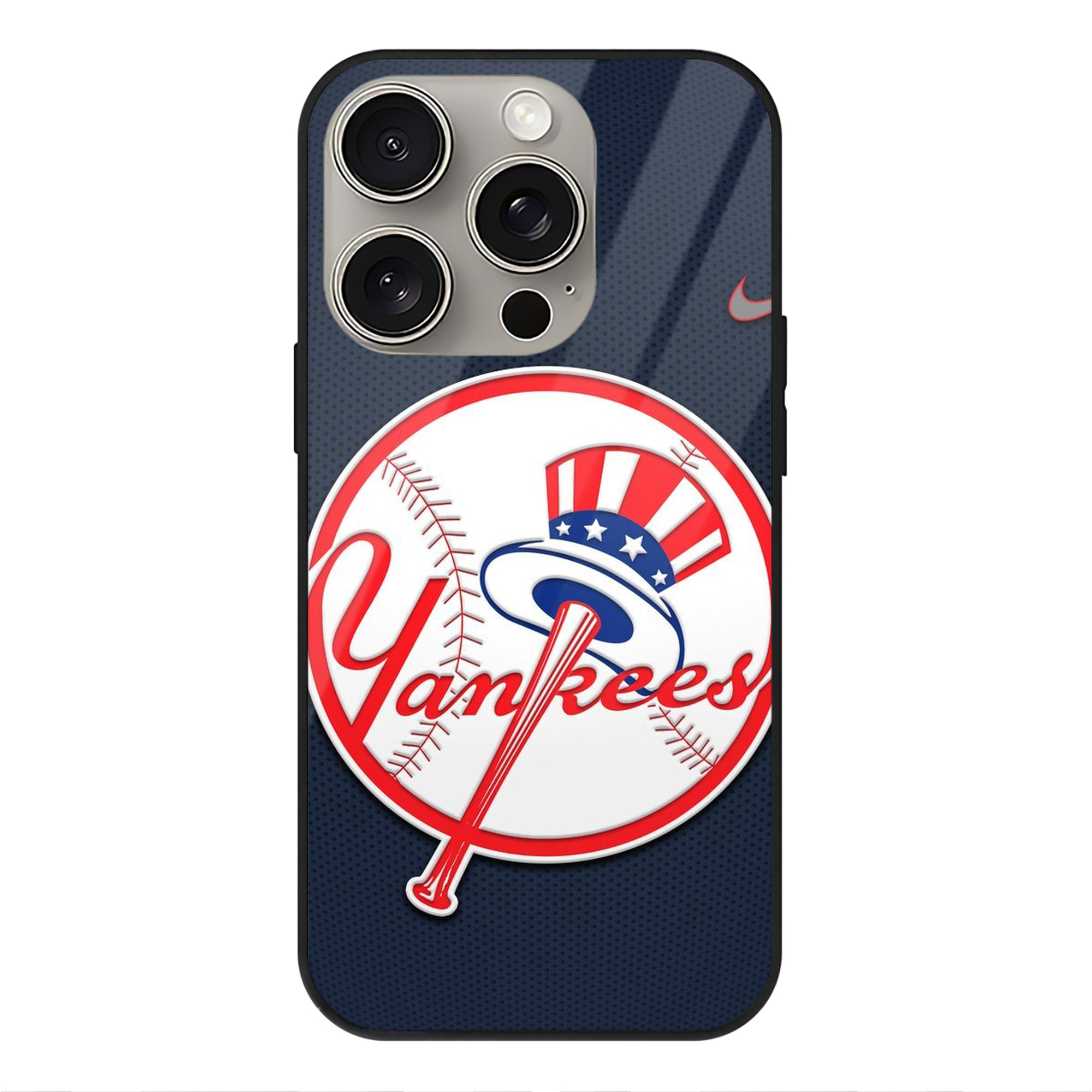 New York Yankees 208 IPhone 15 Pro Mirror Phone Case – UV Printed Glass + TPU – Scratch-Resistant, Wireless Charging Compatible, Precise Fit & Stylish Design