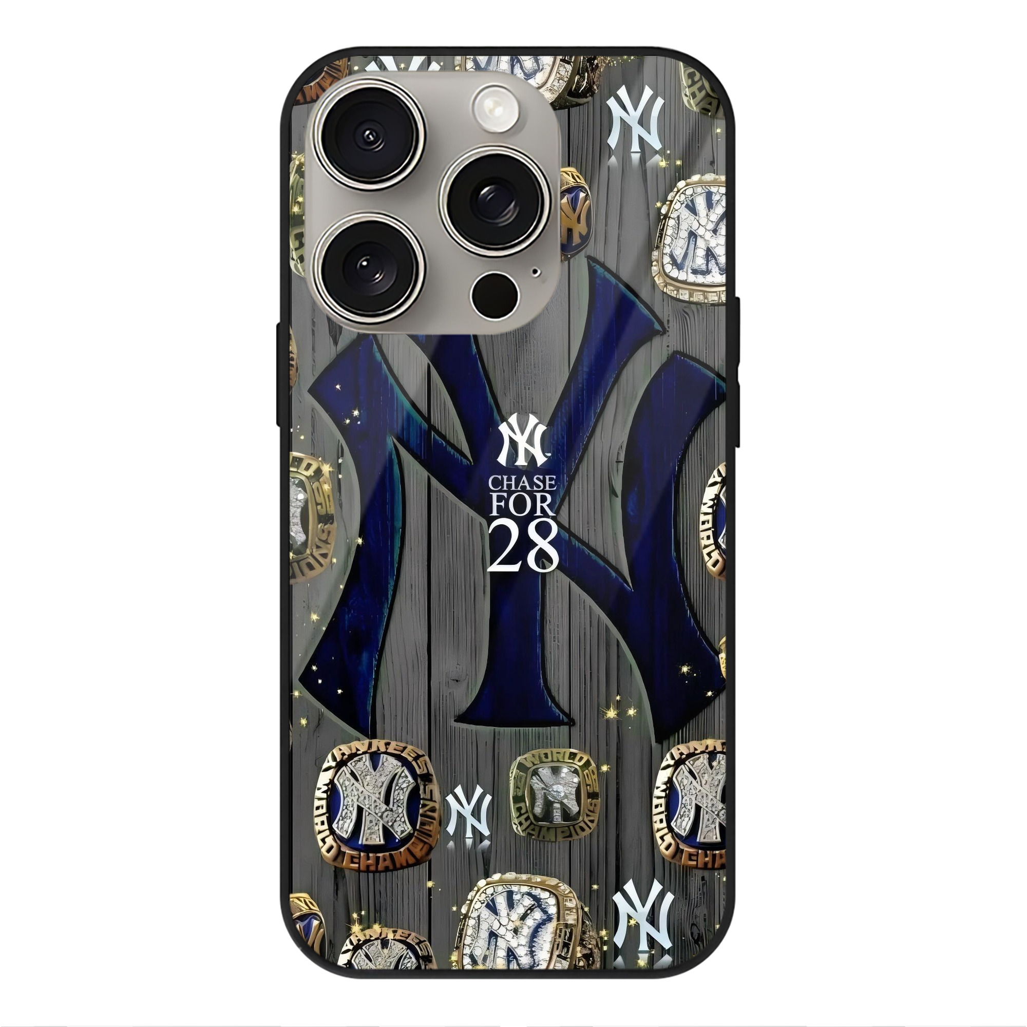 New York Yankees 209 IPhone 15 Pro Mirror Phone Case – UV Printed Glass + TPU – Scratch-Resistant, Wireless Charging Compatible, Precise Fit & Stylish Design