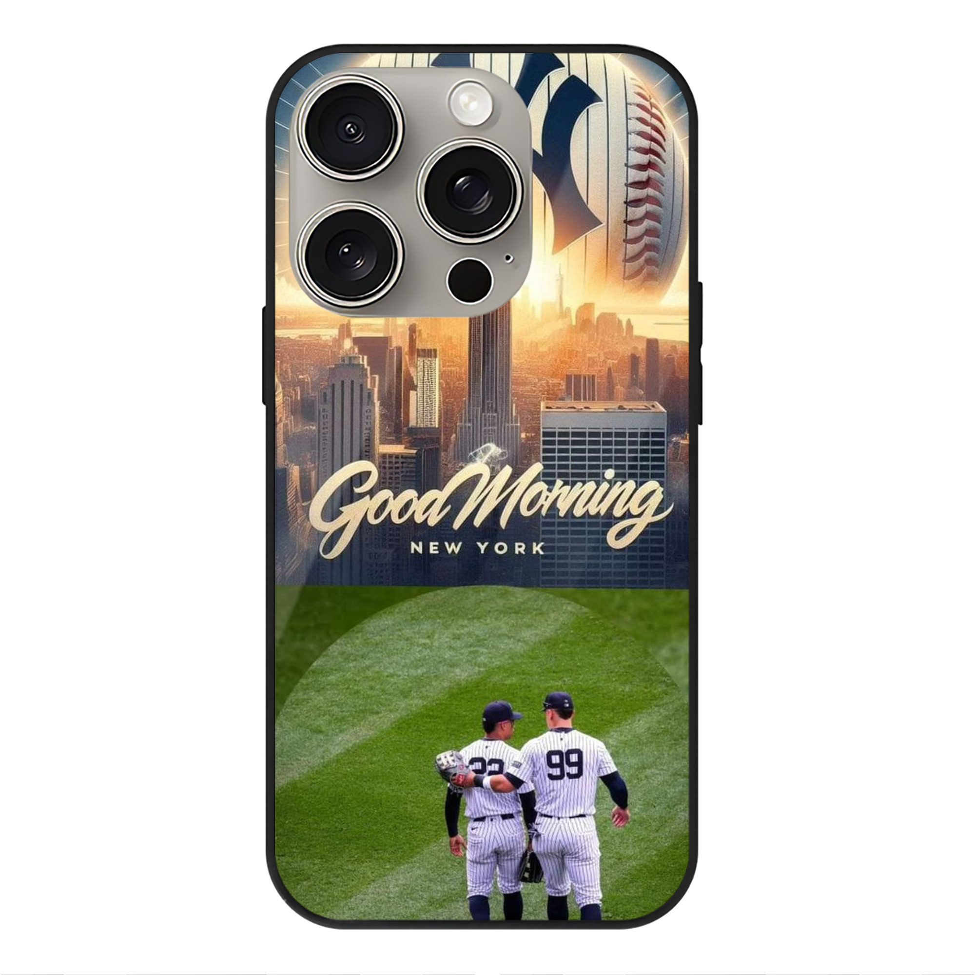 New York Yankees 218 IPhone 15 Pro Mirror Phone Case – UV Printed Glass + TPU – Scratch-Resistant, Wireless Charging Compatible, Precise Fit & Stylish Design
