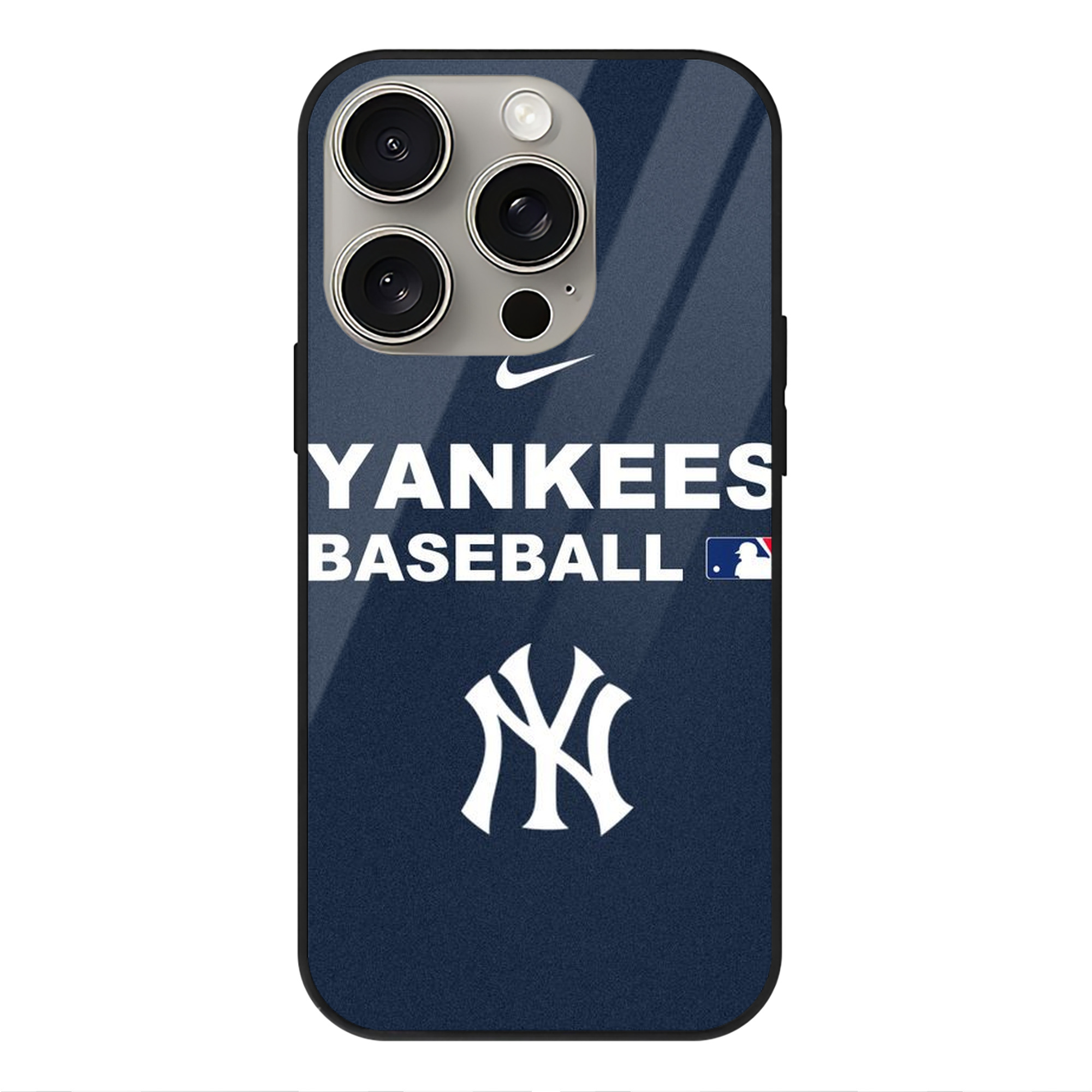 New York Yankees 214 IPhone 15 Pro Mirror Phone Case – UV Printed Glass + TPU – Scratch-Resistant, Wireless Charging Compatible, Precise Fit & Stylish Design