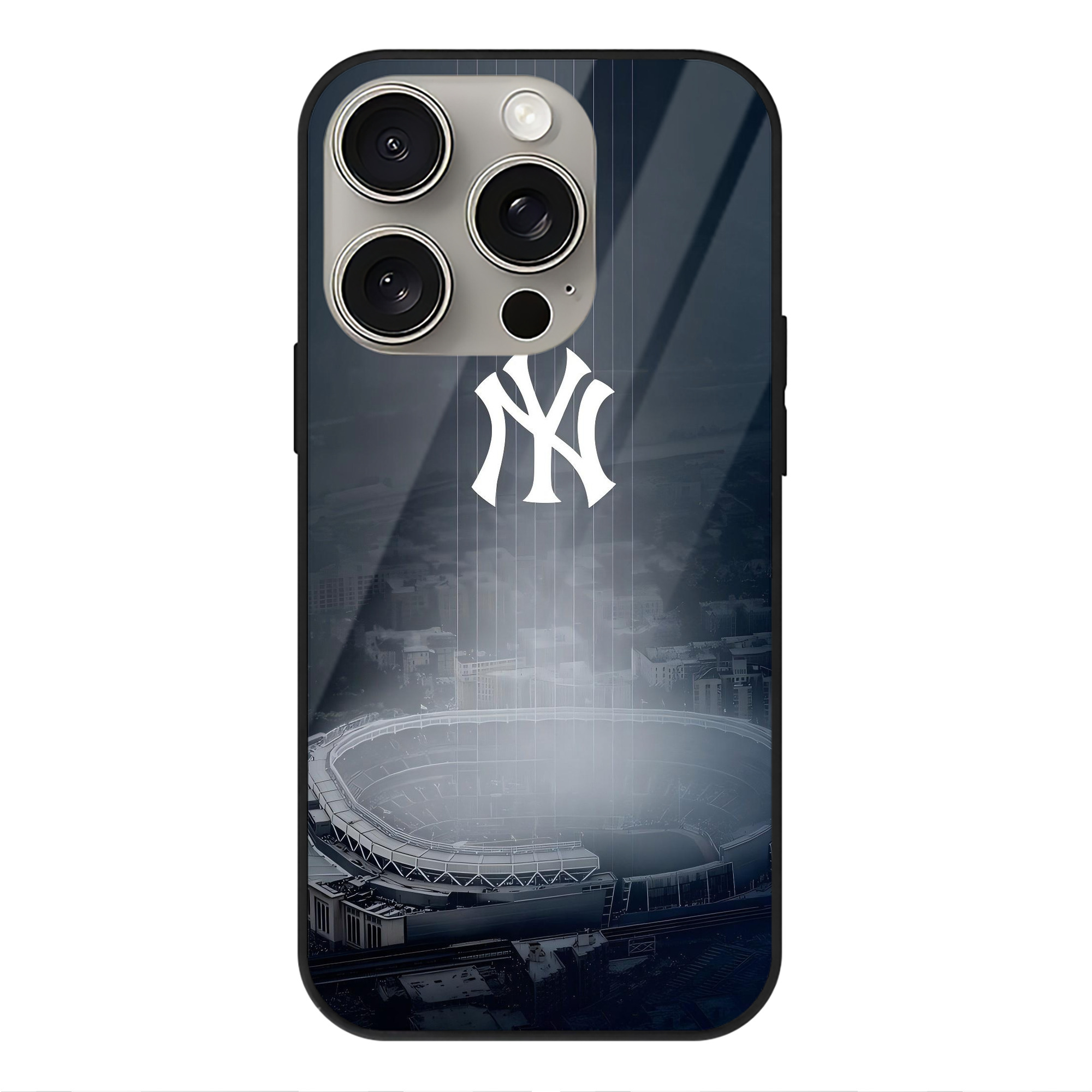 New York Yankees 225 IPhone 15 Pro Mirror Phone Case – UV Printed Glass + TPU – Scratch-Resistant, Wireless Charging Compatible, Precise Fit & Stylish Design