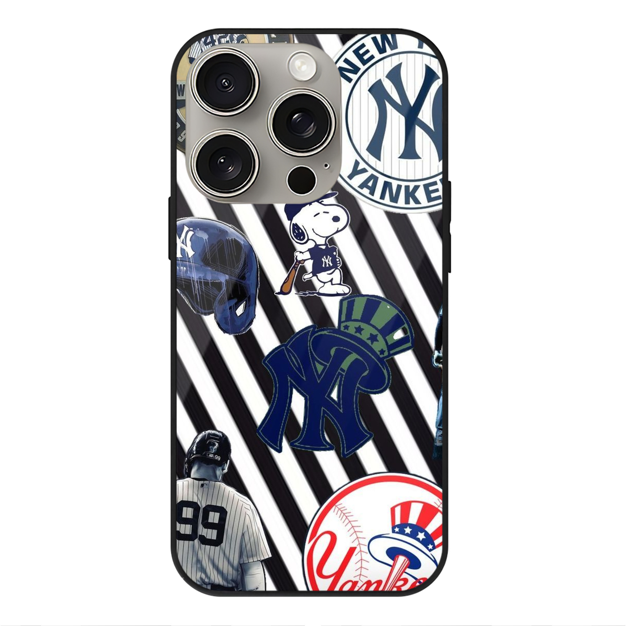 New York Yankees 231 IPhone 15 Pro Mirror Phone Case – UV Printed Glass + TPU – Scratch-Resistant, Wireless Charging Compatible, Precise Fit & Stylish Design