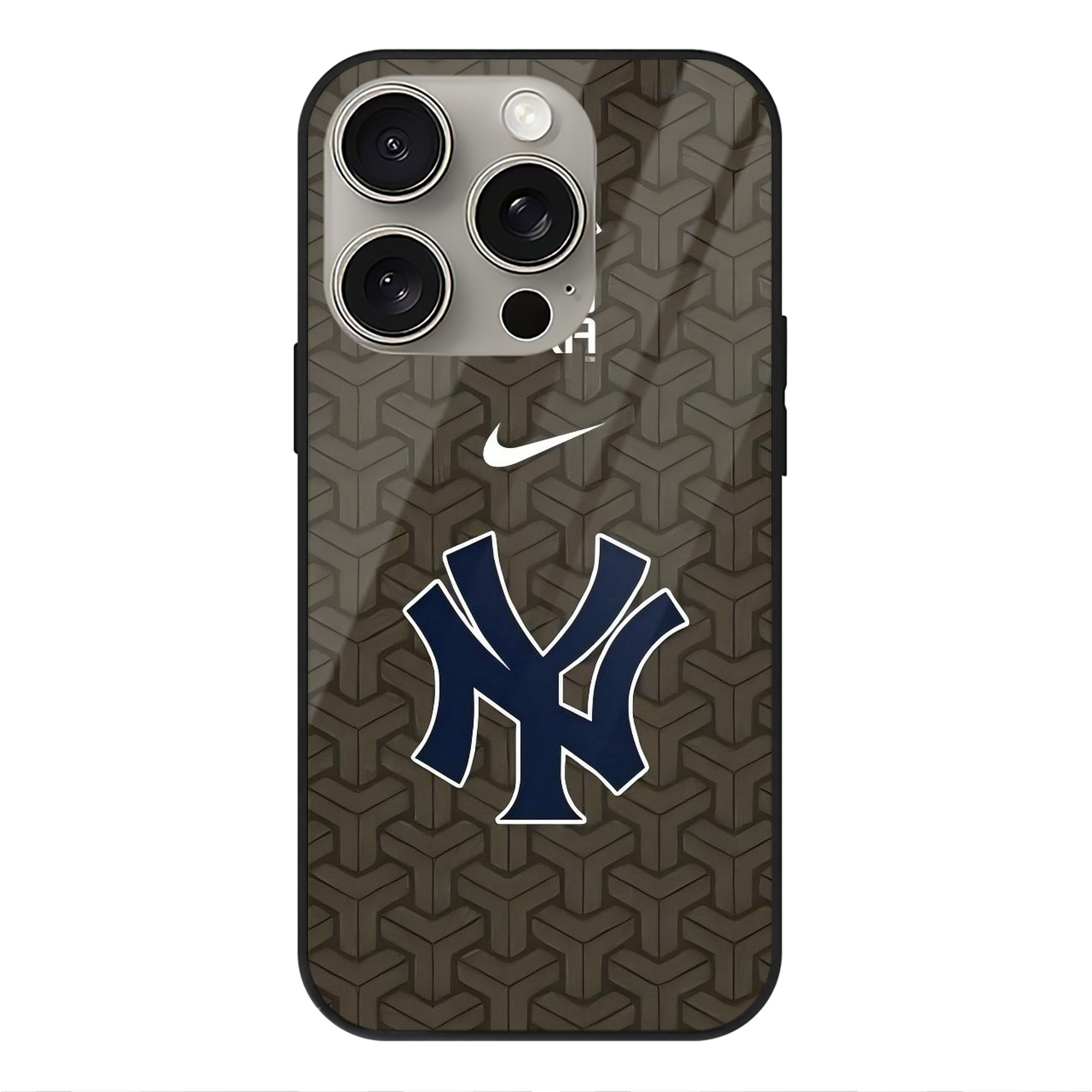 New York Yankees 318 IPhone 15 Pro Mirror Phone Case – UV Printed Glass + TPU – Scratch-Resistant, Wireless Charging Compatible, Precise Fit & Stylish Design